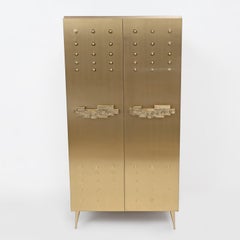 Italian Brass Bar Cabinet with Sculptural Cast Brass Handles