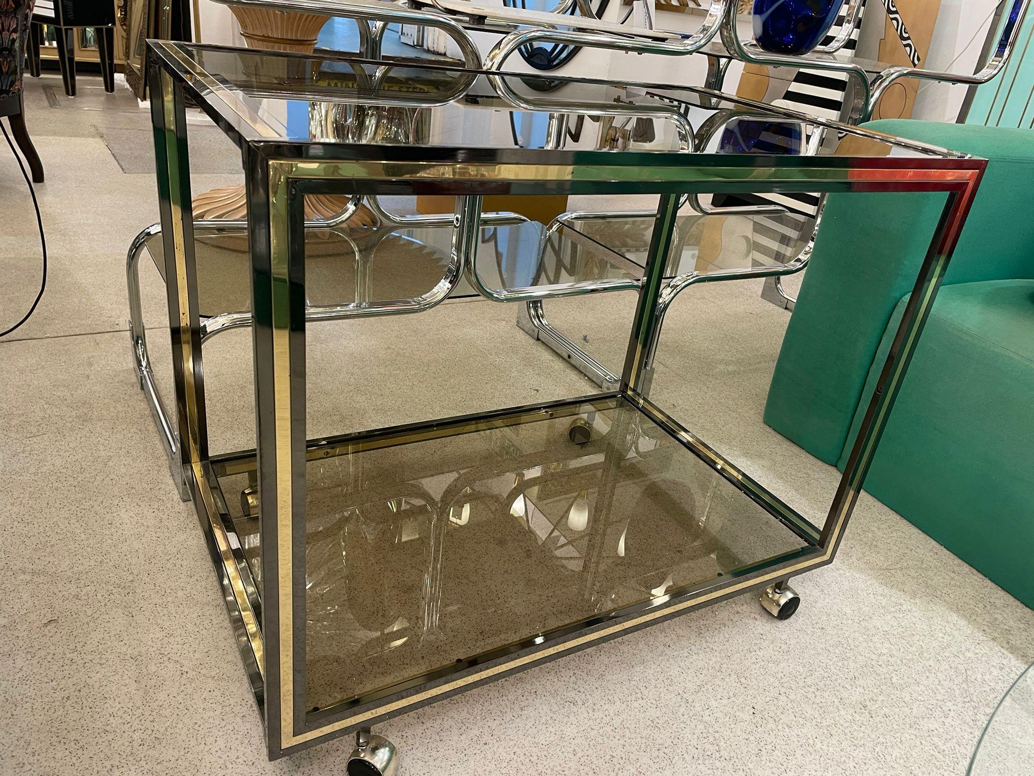 Italian Brass Bar Cart, 1960s In Good Condition For Sale In London, GB