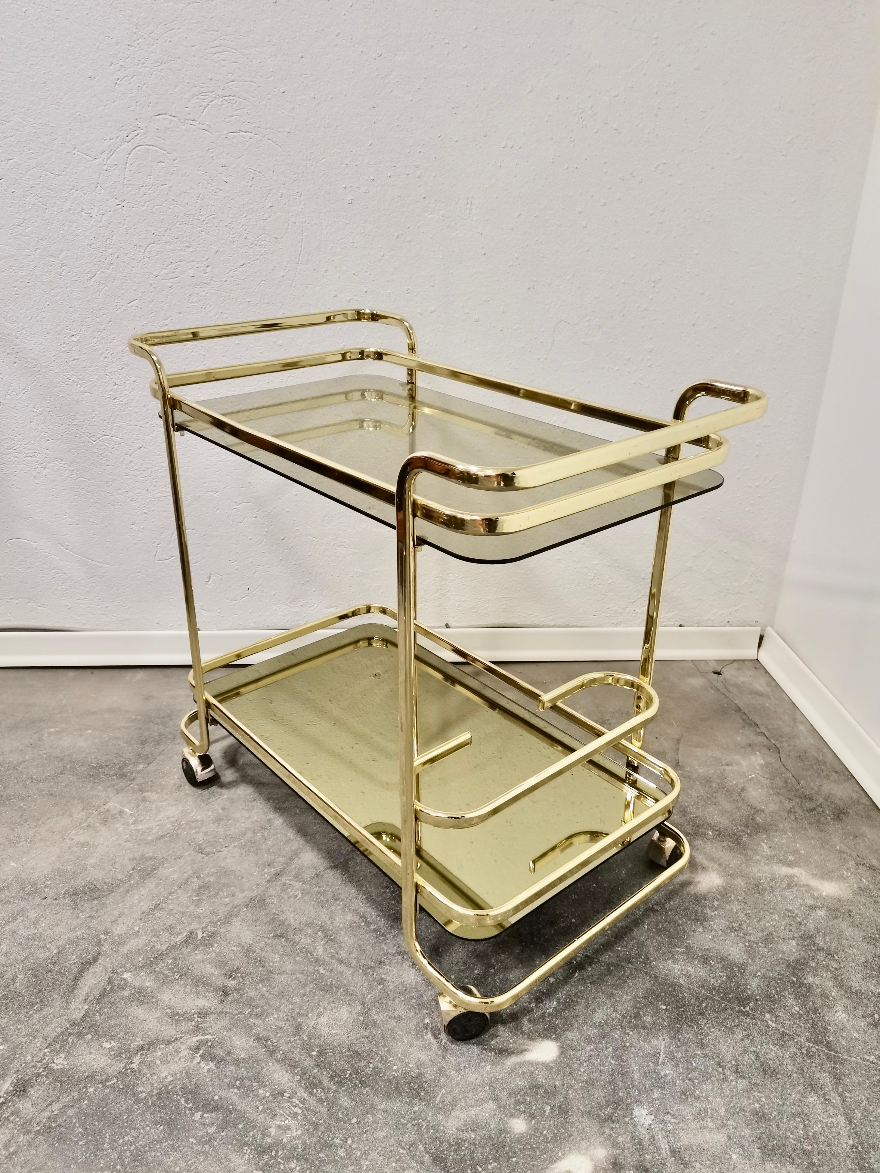 Italian Brass Bar Cart, 1980s For Sale 4