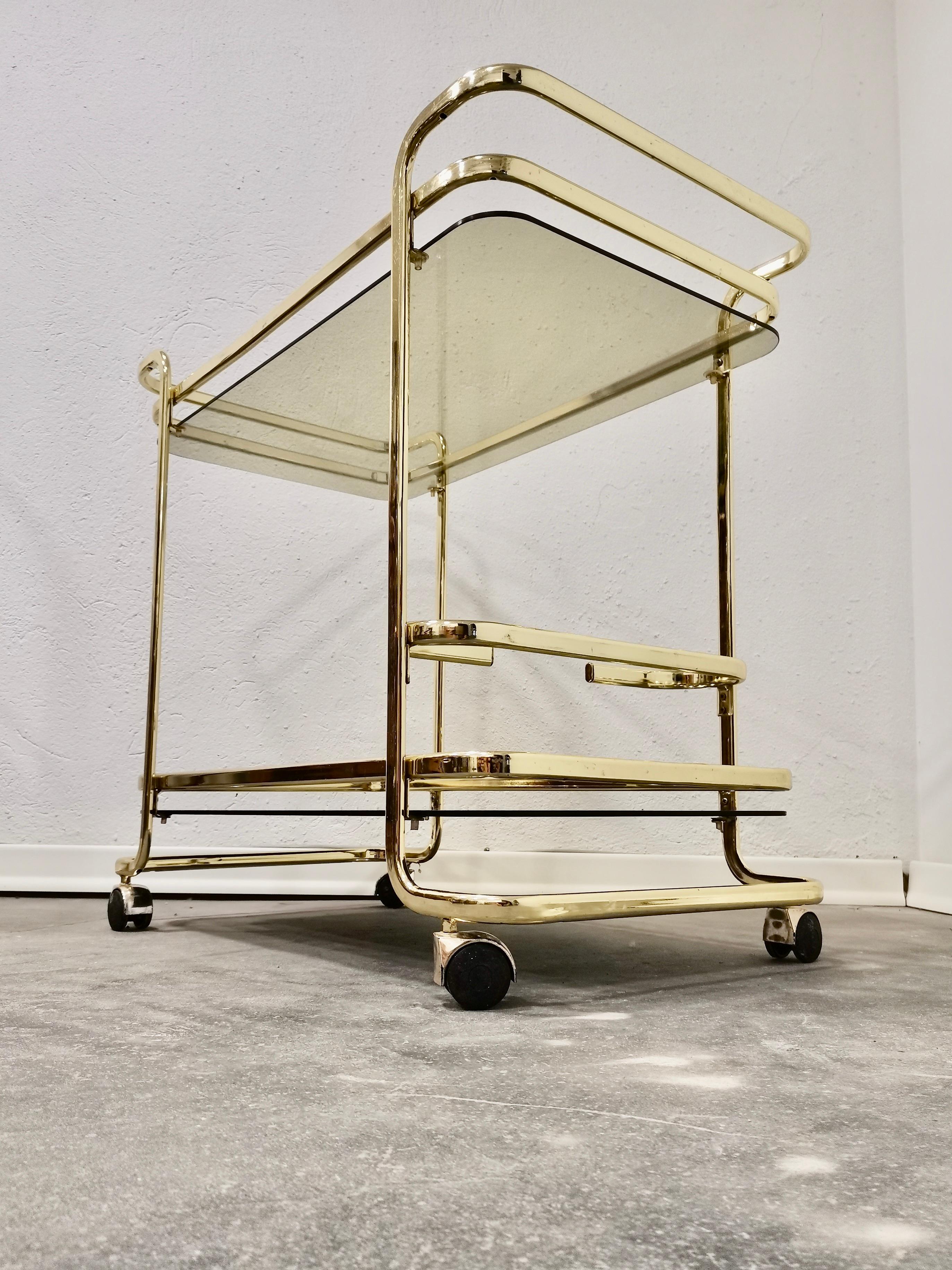 Italian Brass Bar Cart, 1980s For Sale 5