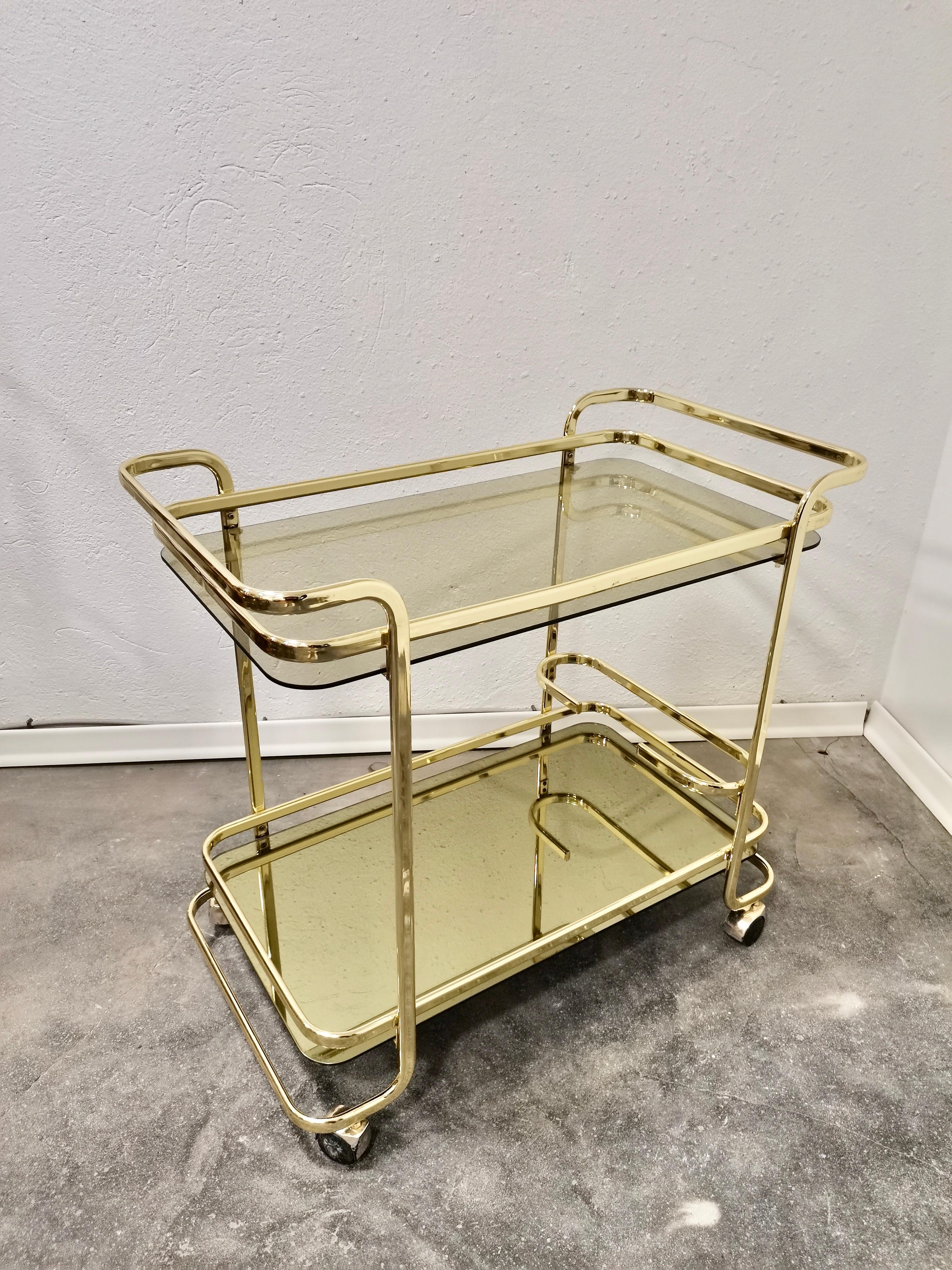 Italian Brass Bar Cart, 1980s For Sale 7