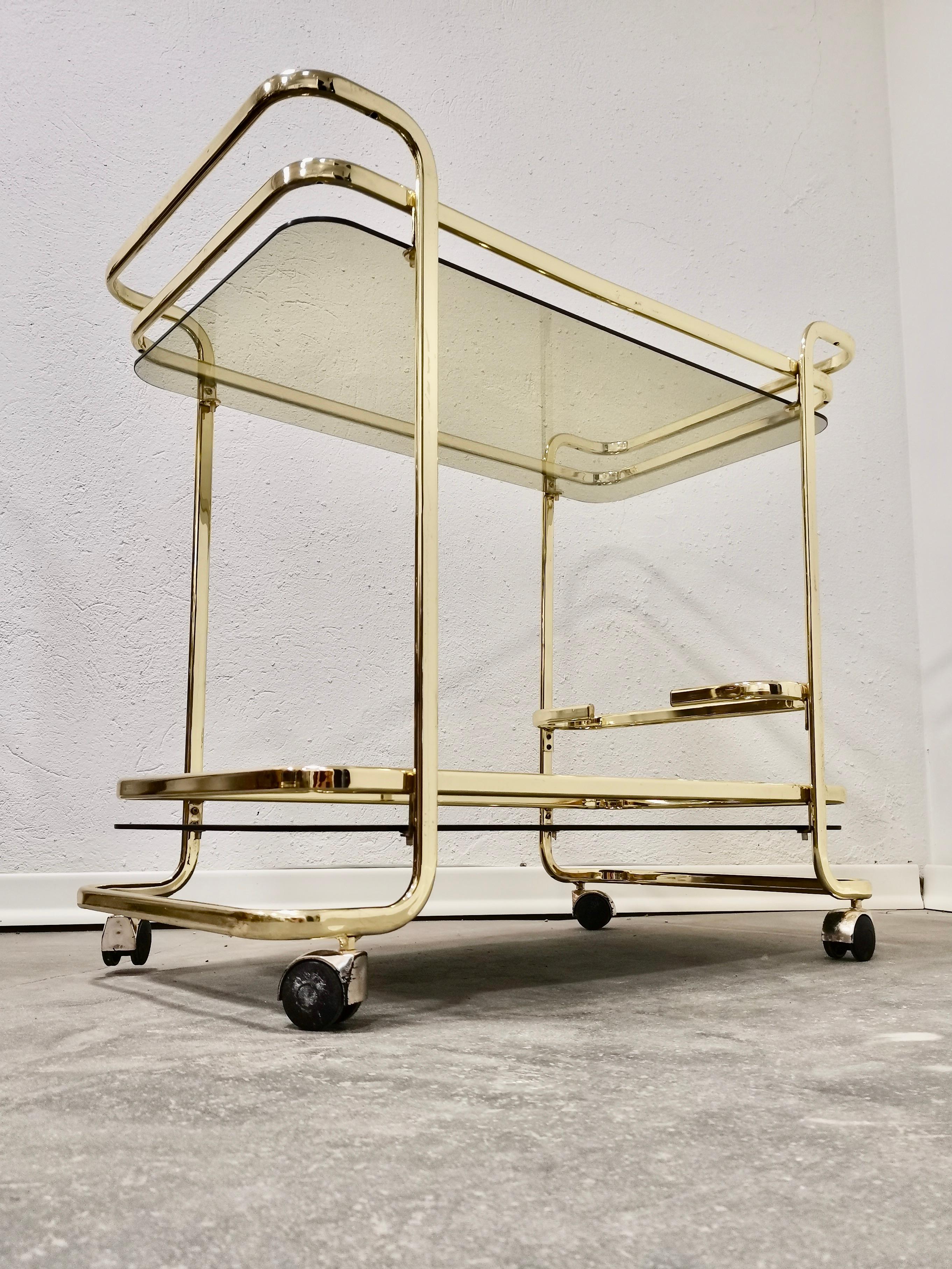 Italian Brass Bar Cart, 1980s For Sale 8