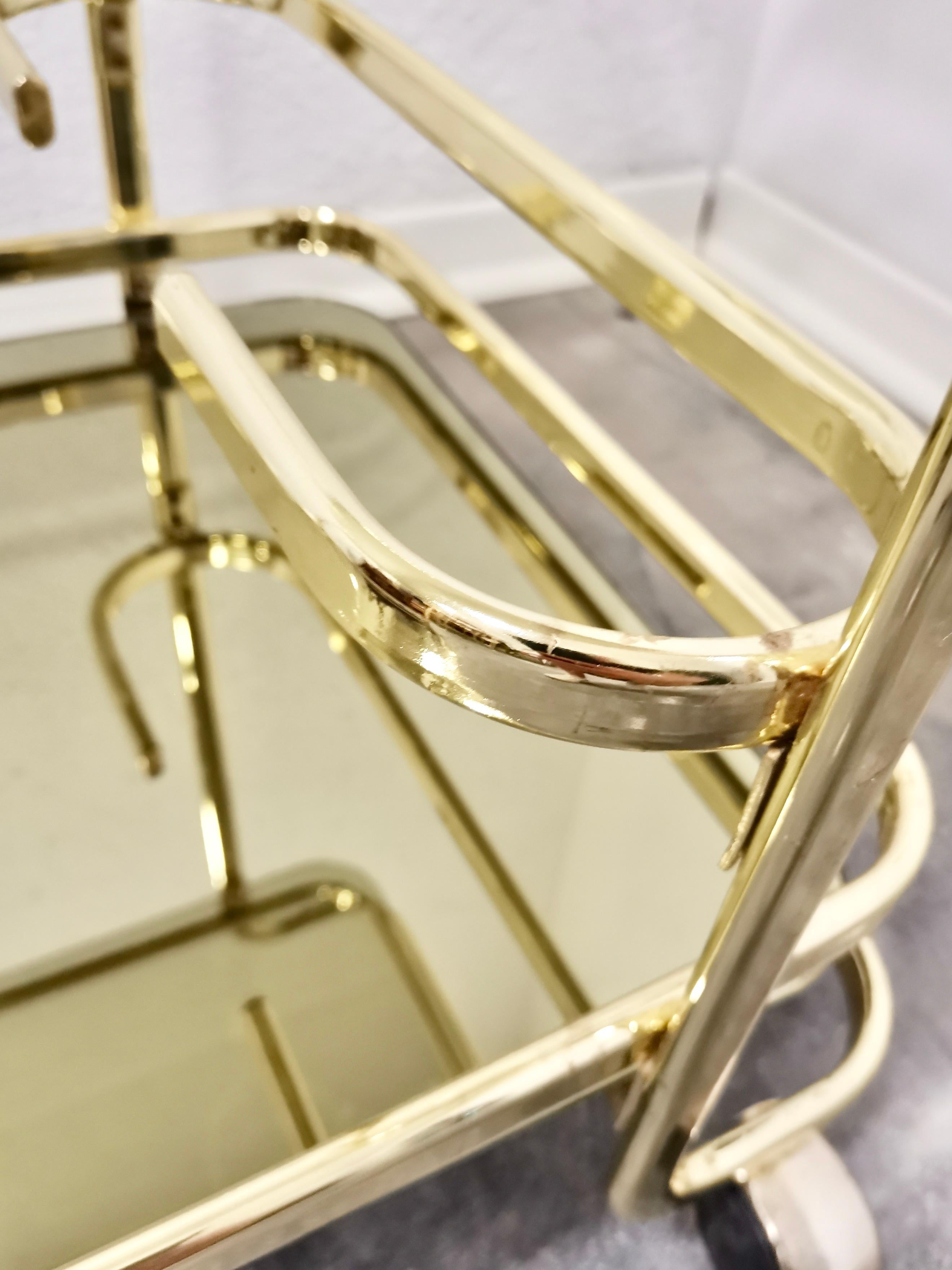 Art Nouveau Italian Brass Bar Cart, 1980s For Sale