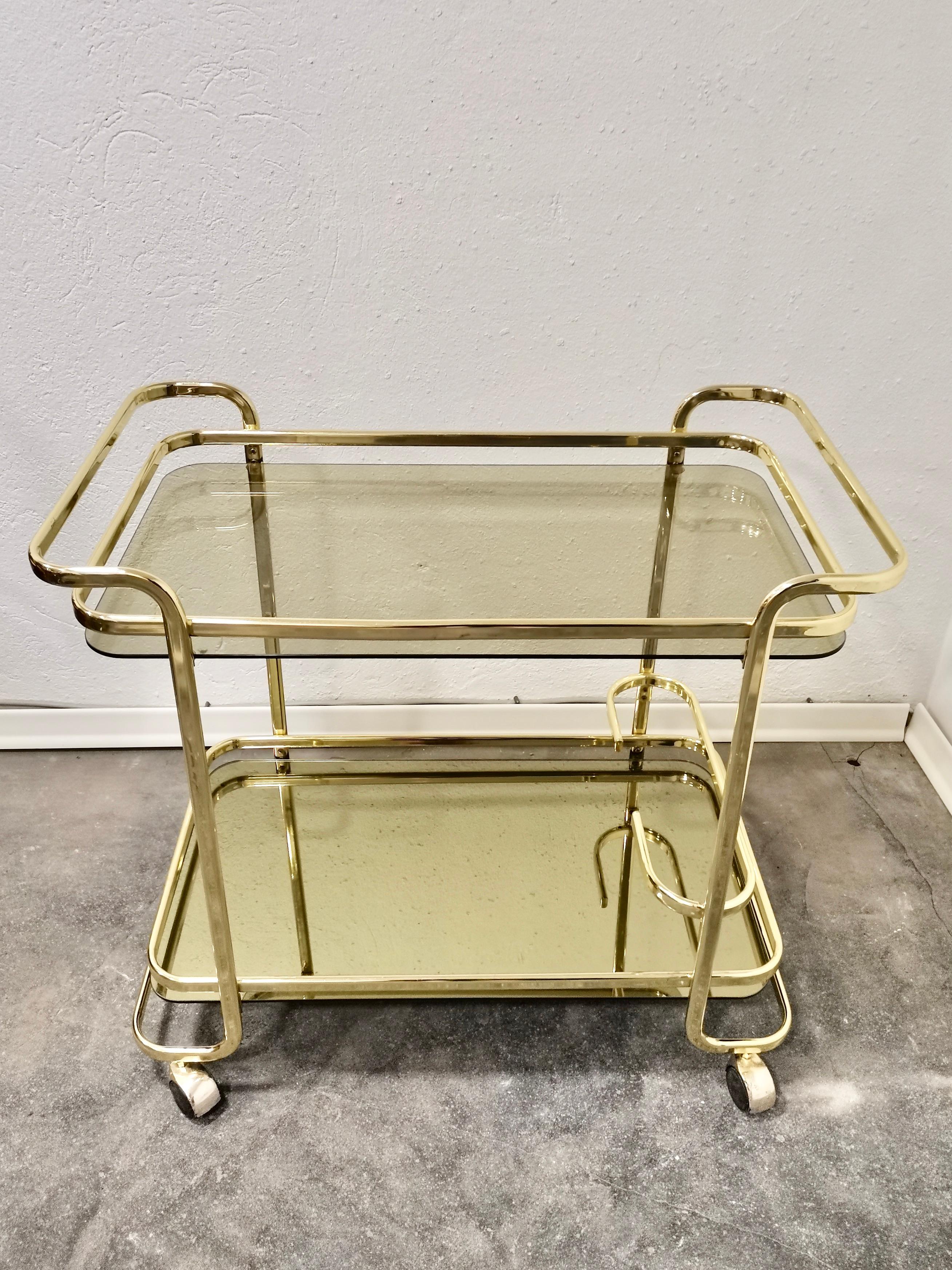 Italian Brass Bar Cart, 1980s For Sale 3