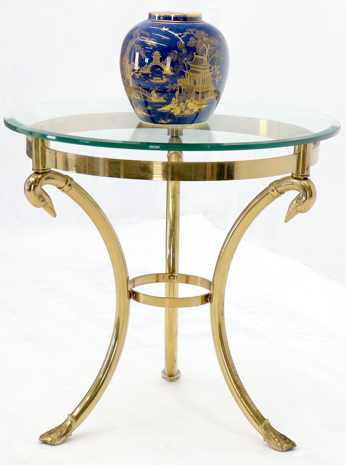 Italian Brass Base Glass Top Round Lamp Table Gueridon Stand For Sale 1
