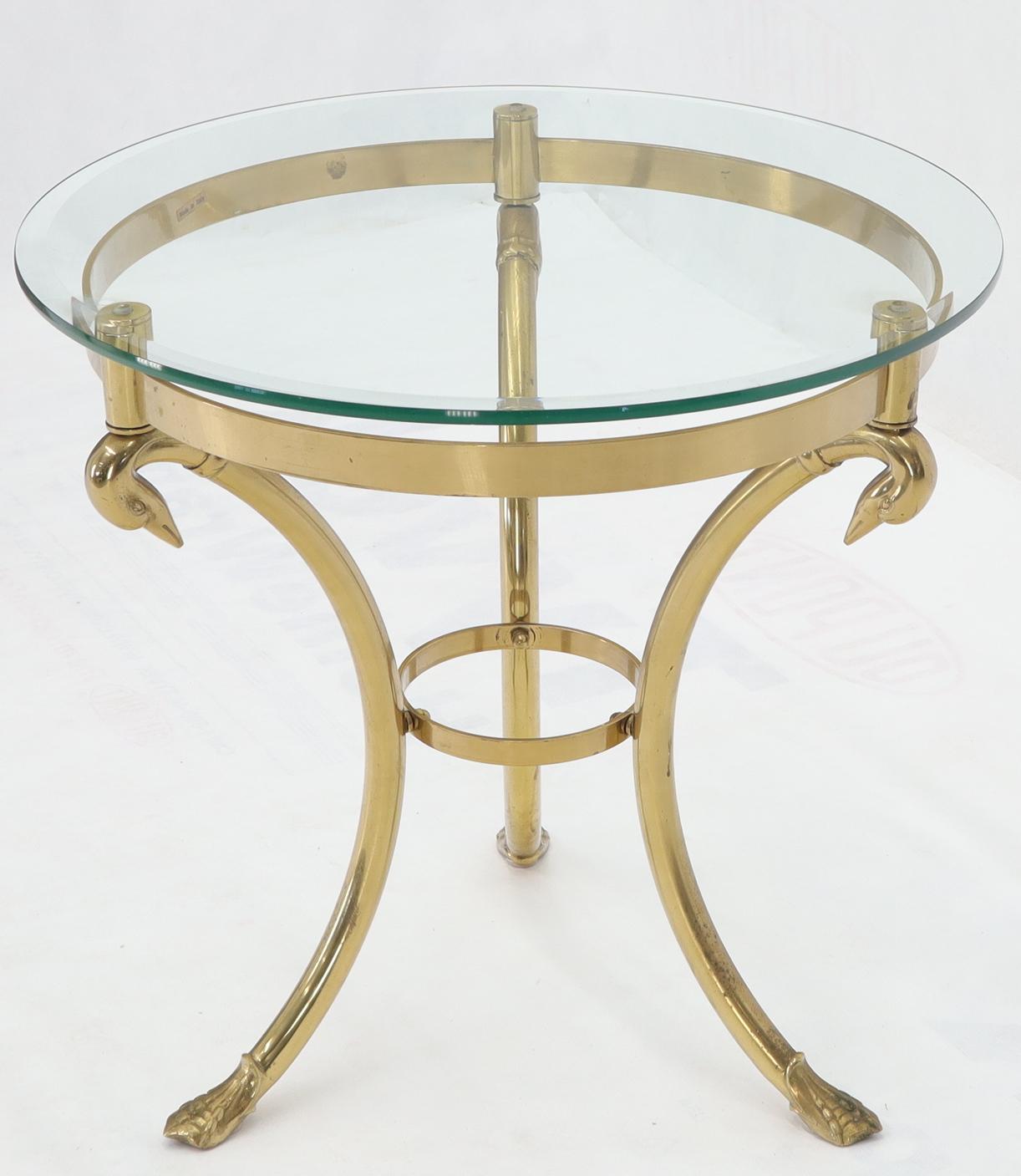 Mid-Century Modern solid brass swan heads motive base round pedestal shape occasion table gueridon. Made in Italy.