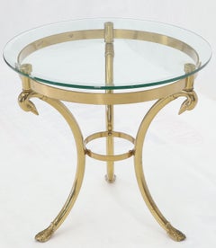 Italian Brass Base Glass Top Round Lamp Table Gueridon Stand