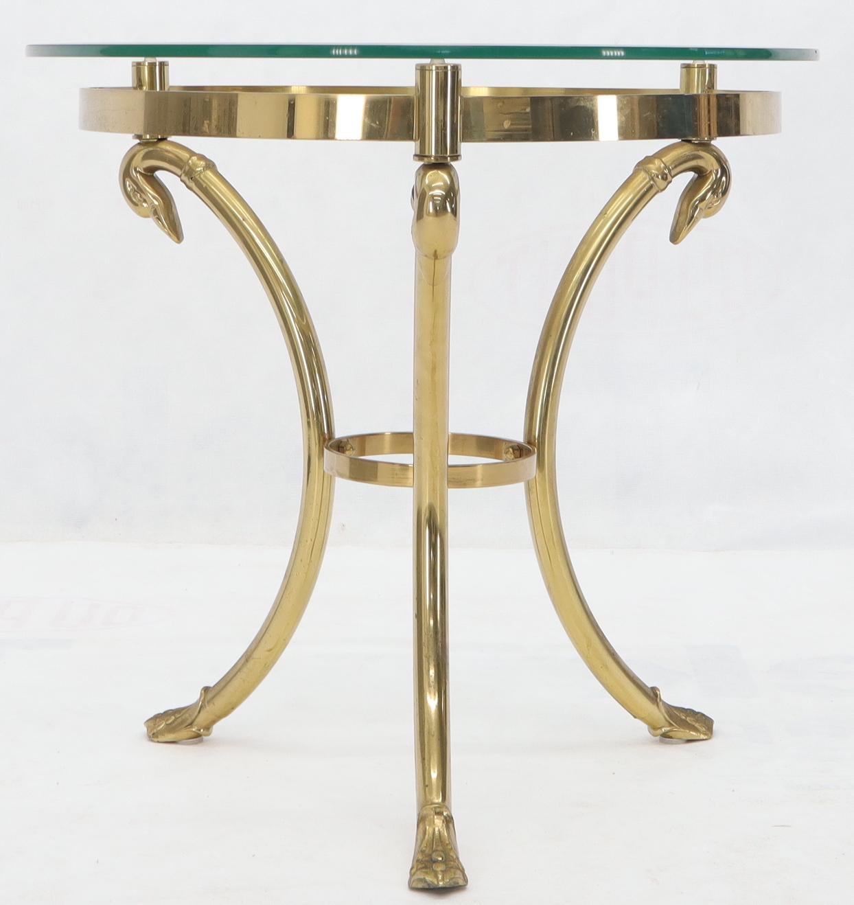 Polished Italian Brass Base Glass Top Round Lamp Table Gueridon Stand For Sale