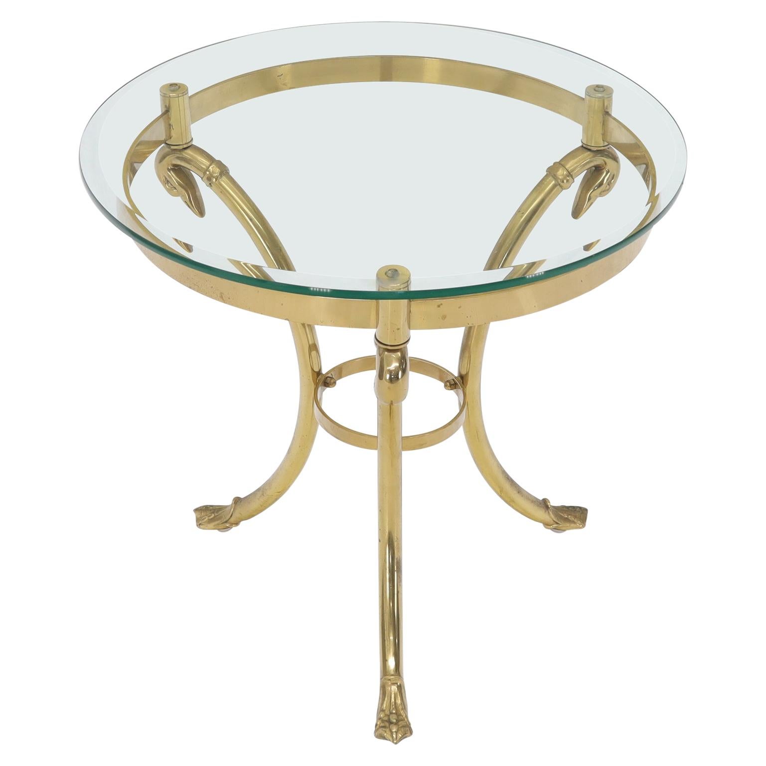 Italian Brass Base Glass Top Round Lamp Table Gueridon Stand For Sale