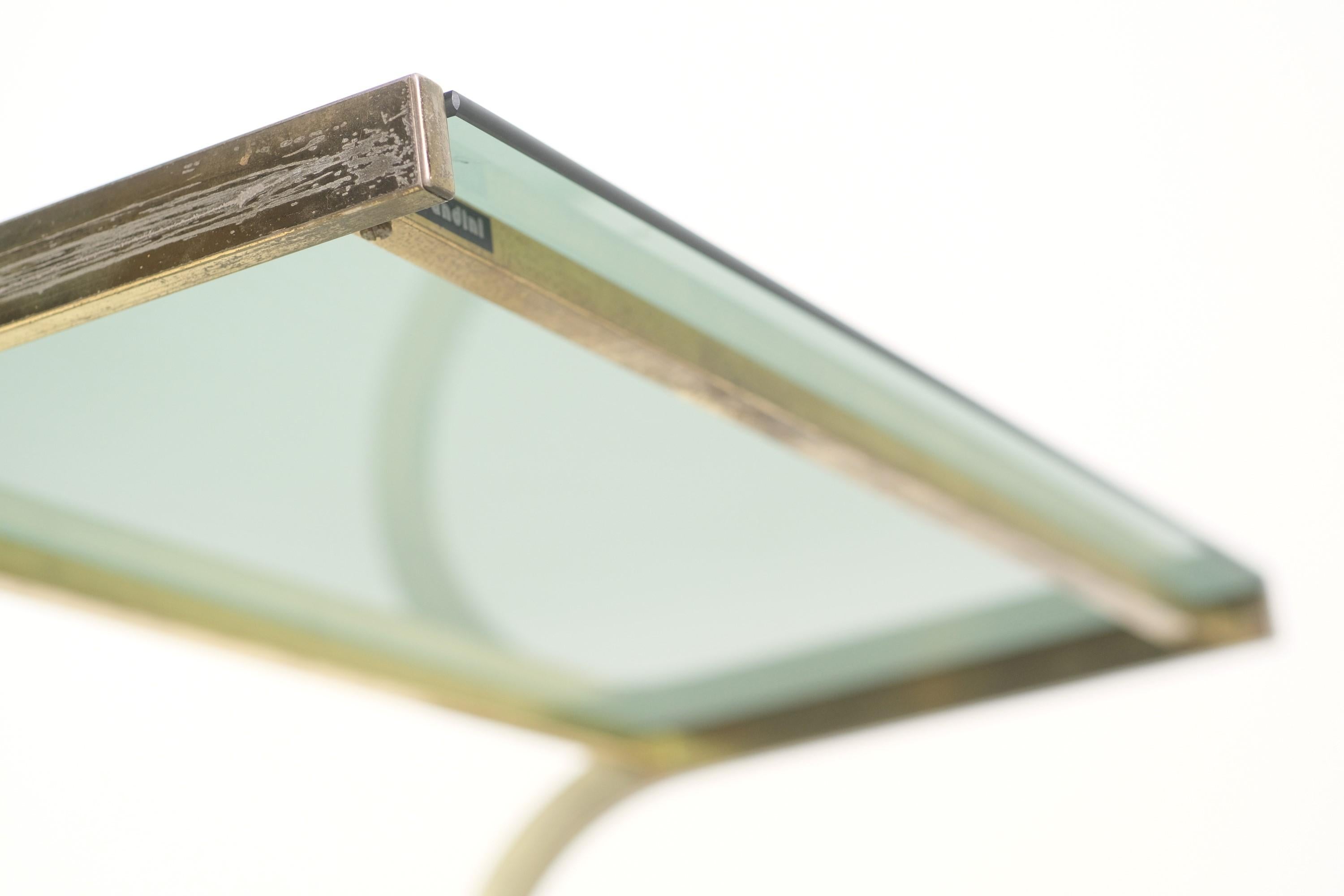 20th Century Italian Brass Bauhaus Inspired Bar Cart W/ 2-Tier Glass Shelves