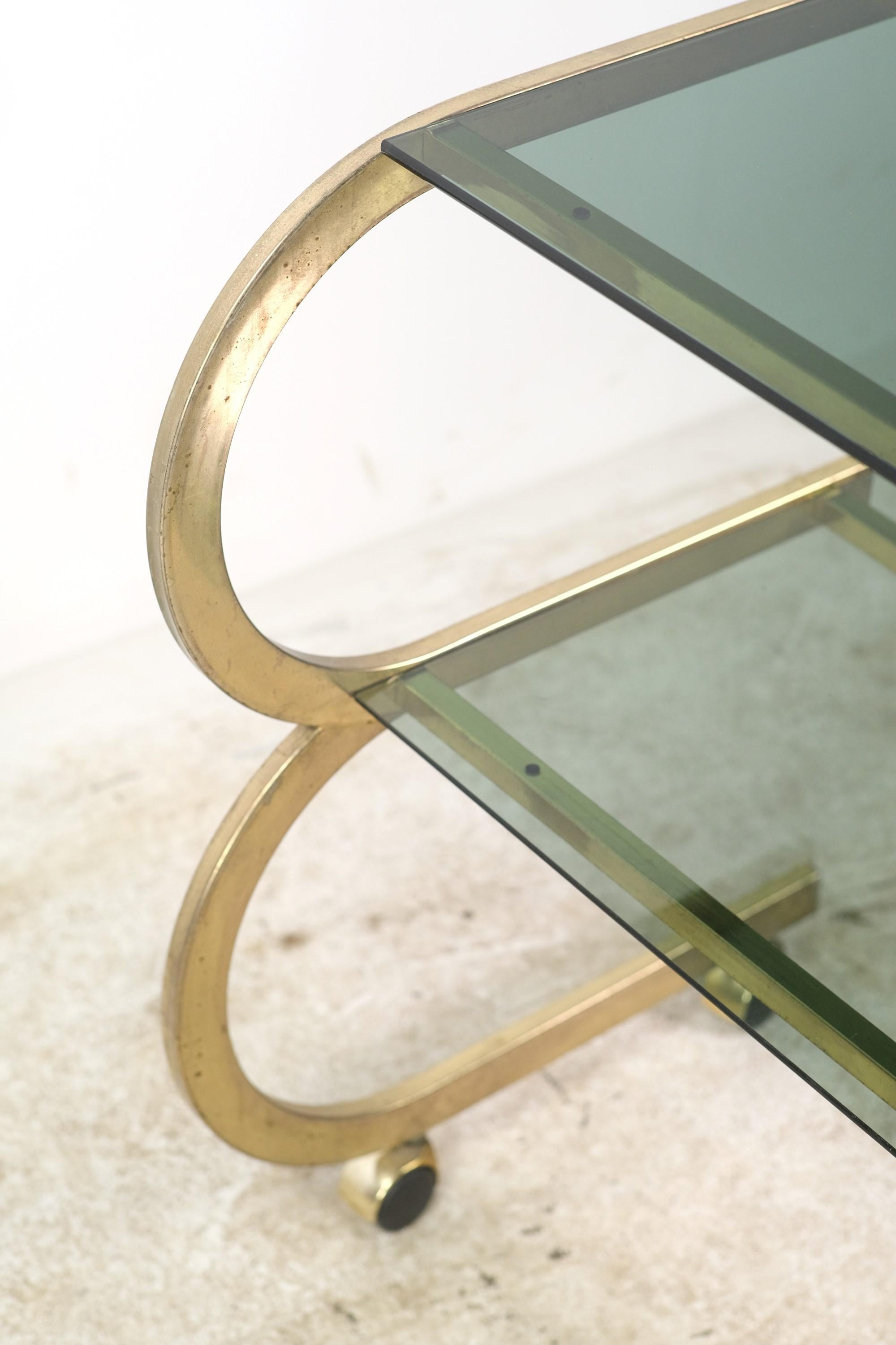 Steel Italian Brass Bauhaus Inspired Bar Cart W/ 2-Tier Glass Shelves