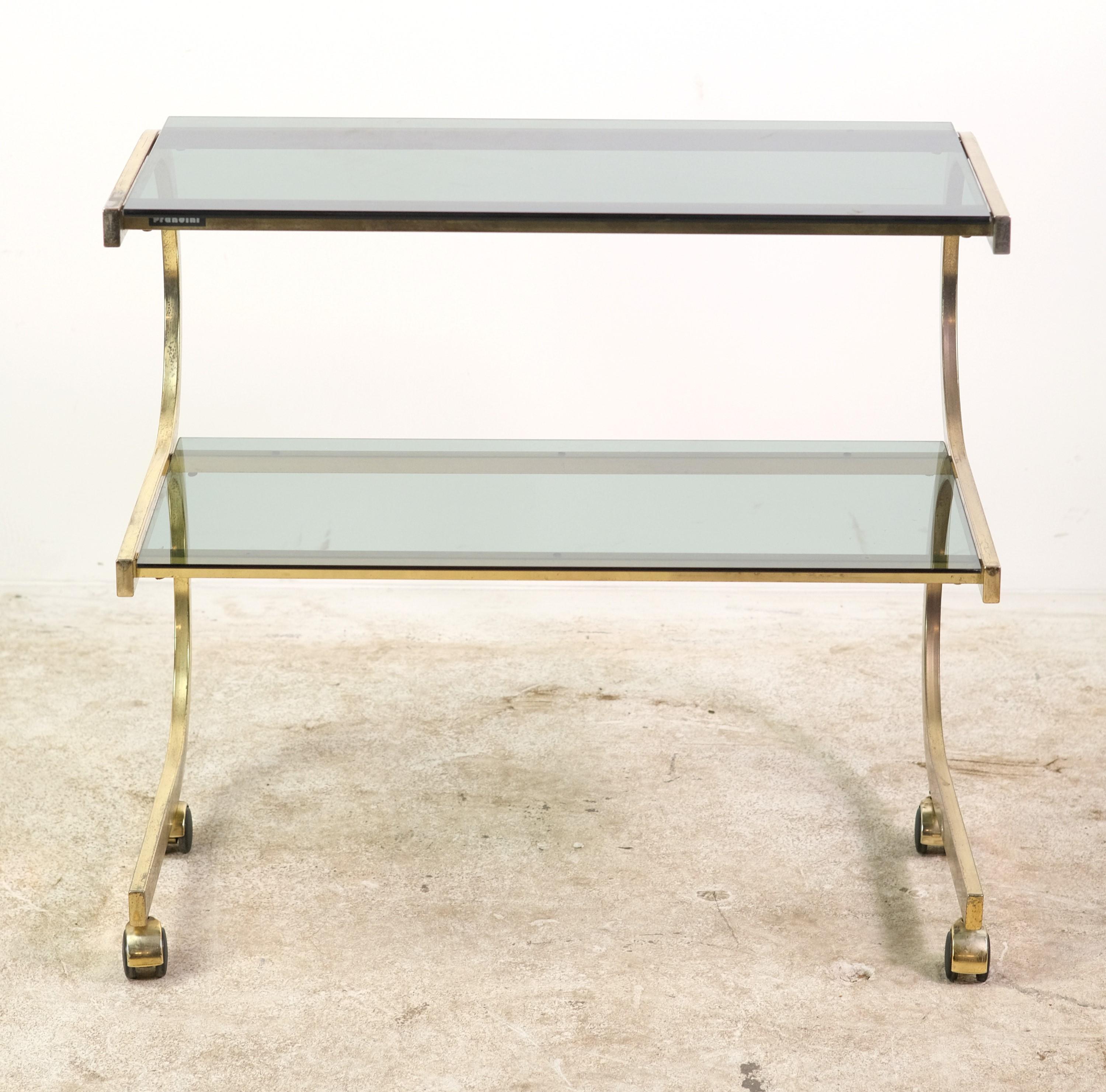 Italian Brass Bauhaus Inspired Bar Cart W/ 2-Tier Glass Shelves 1
