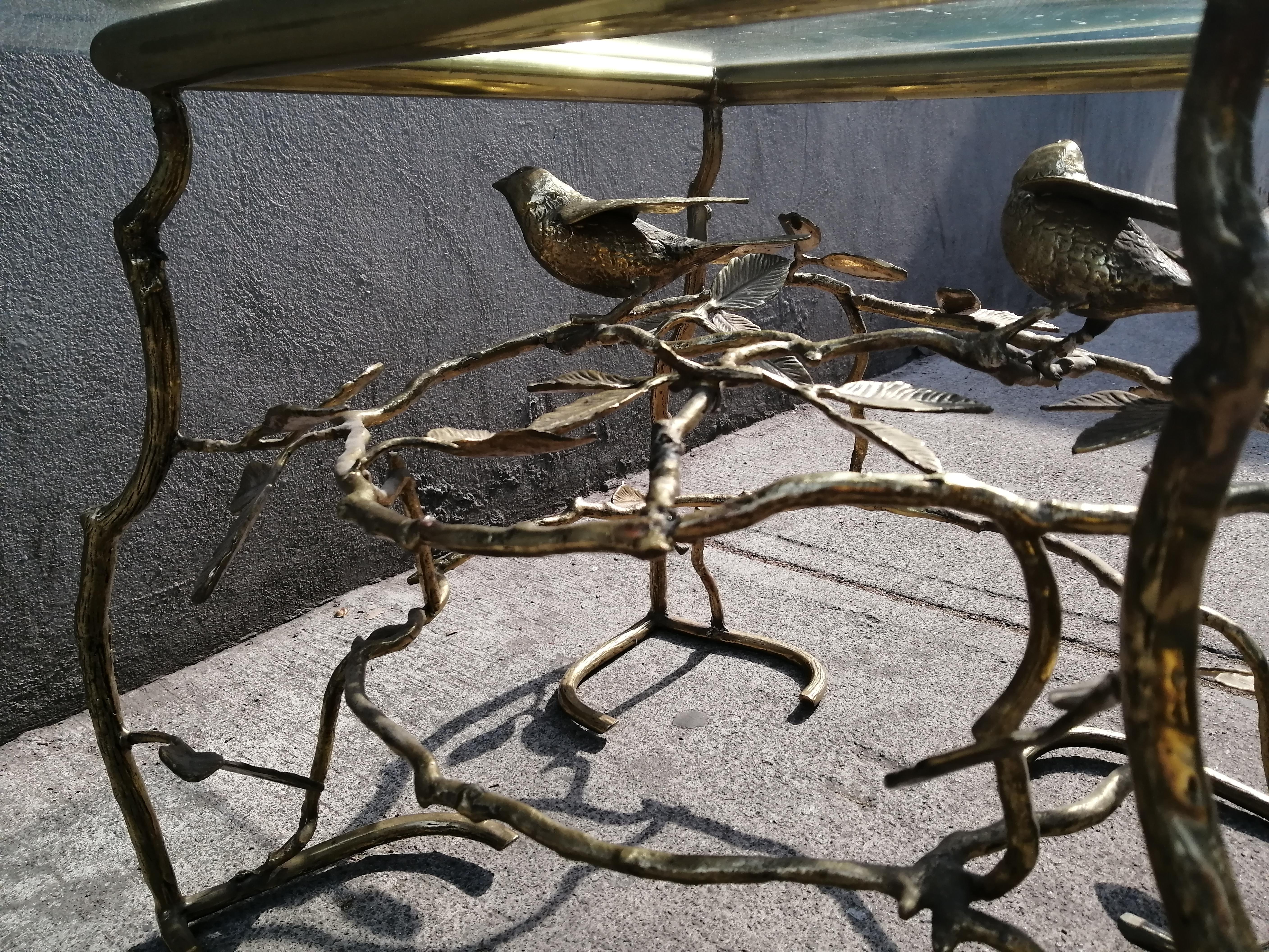 Mid-Century Modern Italian Brass Birds on Branches Cocktail Table