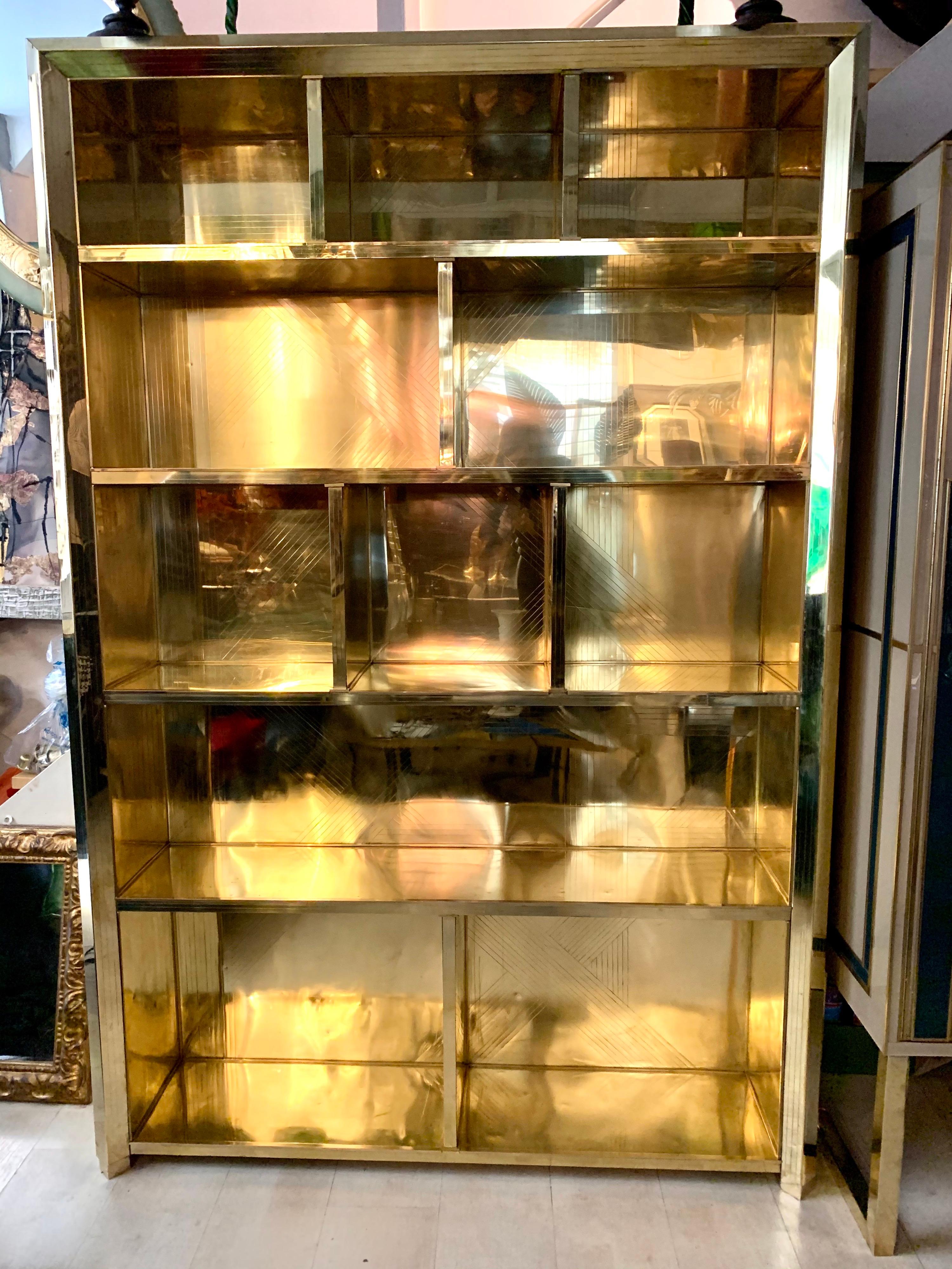 Modern Italian Brass Bookcase, 1980s