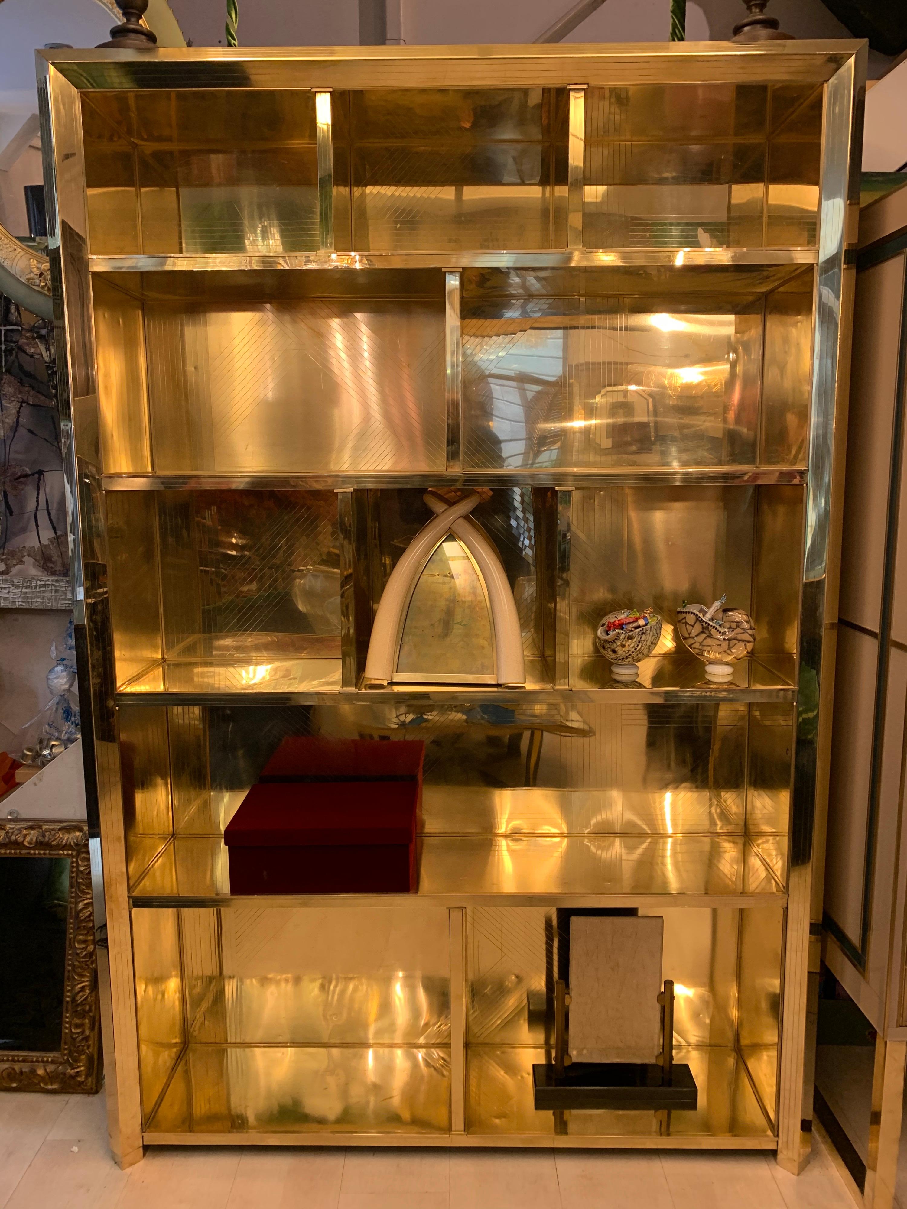 Italian Brass Bookcase, 1980s 1