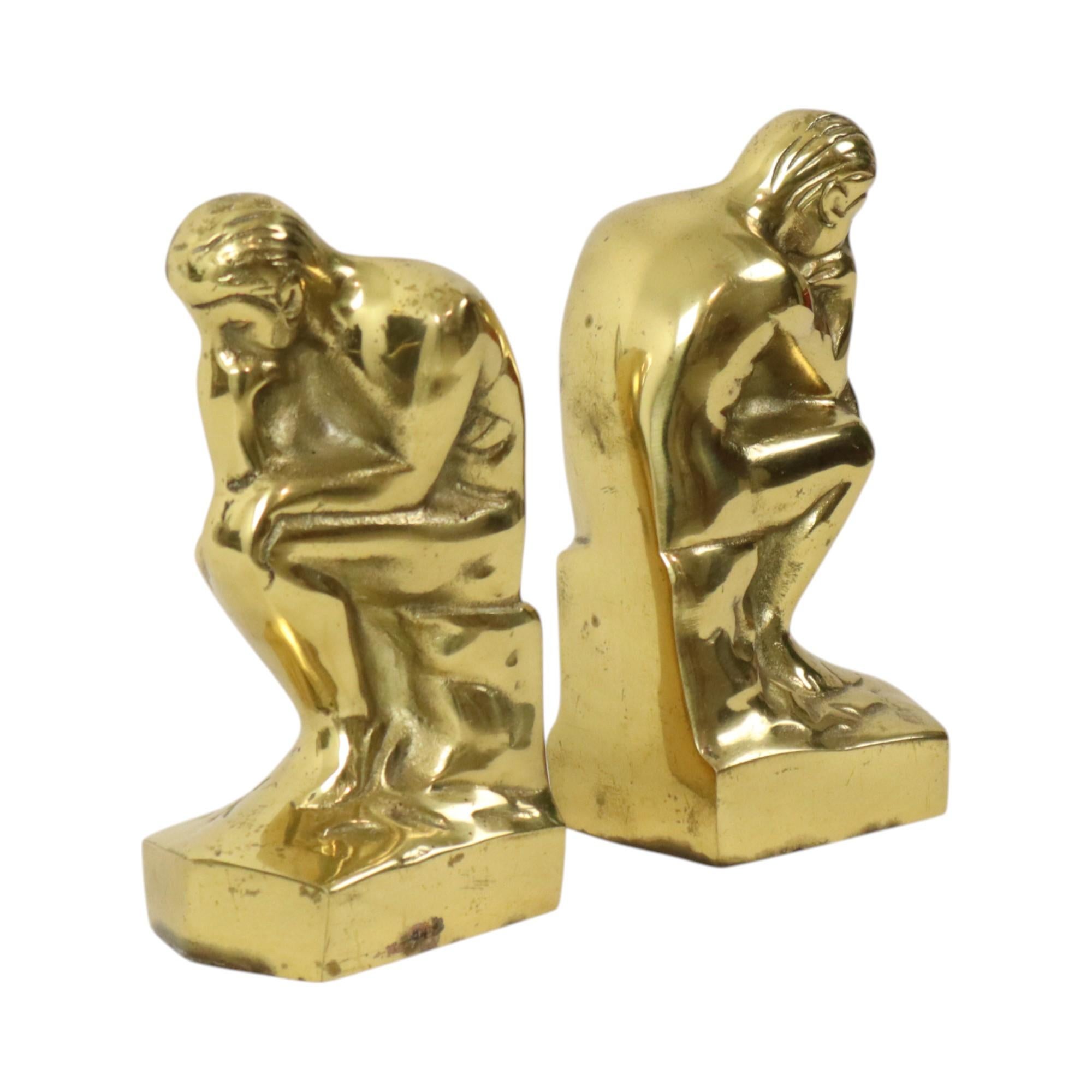 Italiano Fermalibri italiano in ottone Il pensatore Rodin Regina 18cm in vendita