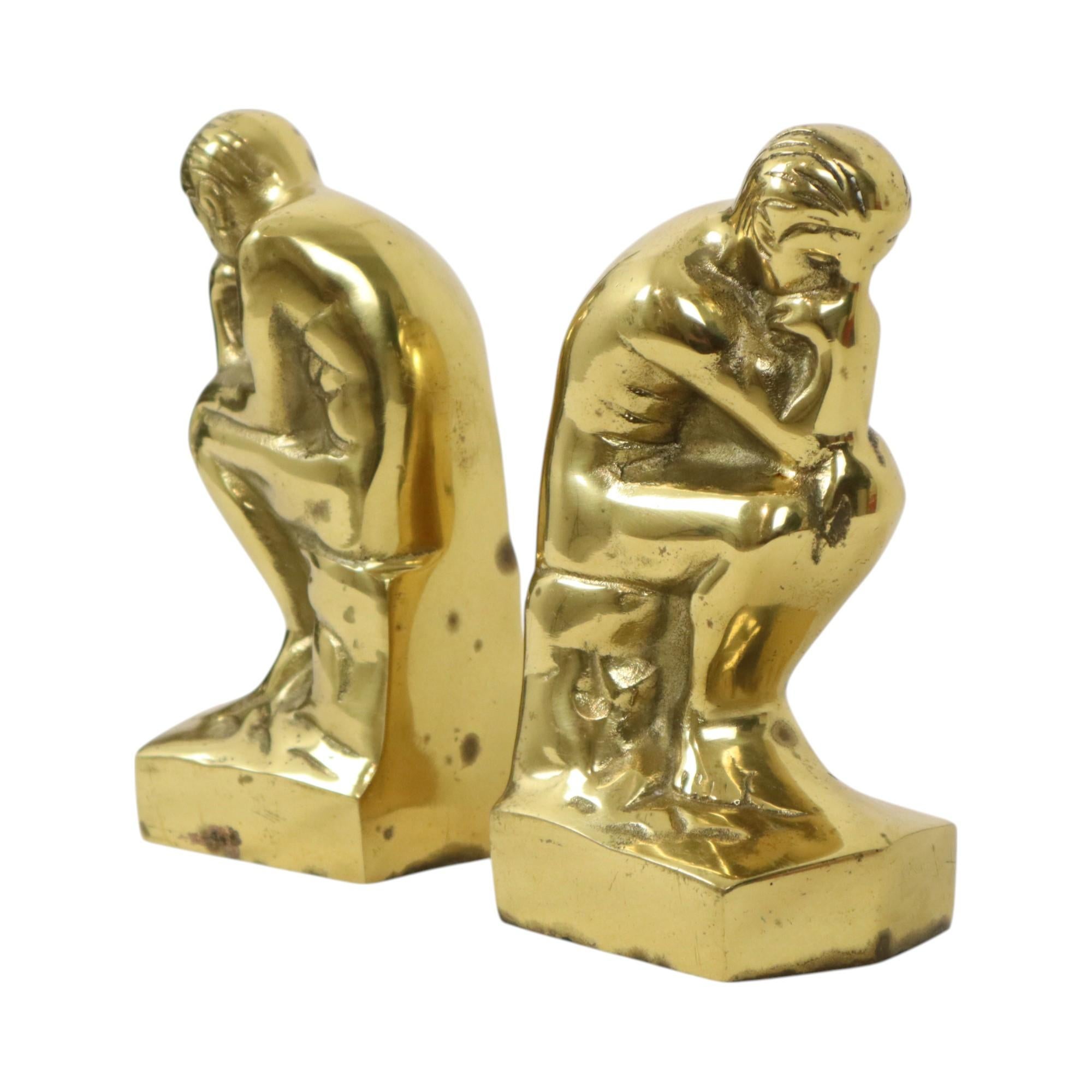 Calco Fermalibri italiano in ottone Il pensatore Rodin Regina 18cm in vendita