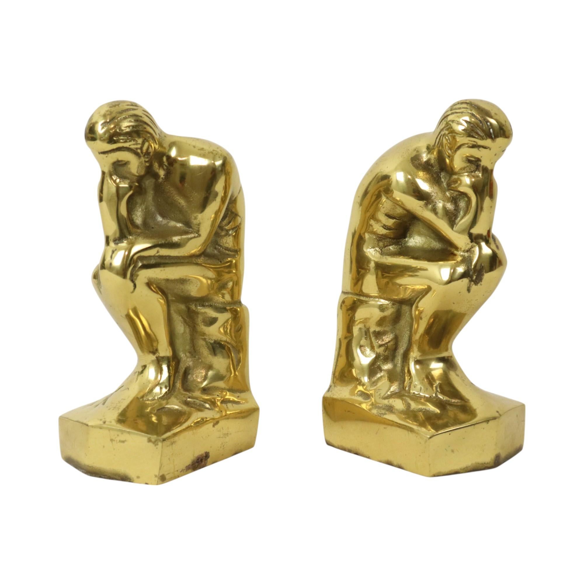 Fermalibri italiano in ottone Il pensatore Rodin Regina 18cm In condizioni buone in vendita a Poperinge, BE