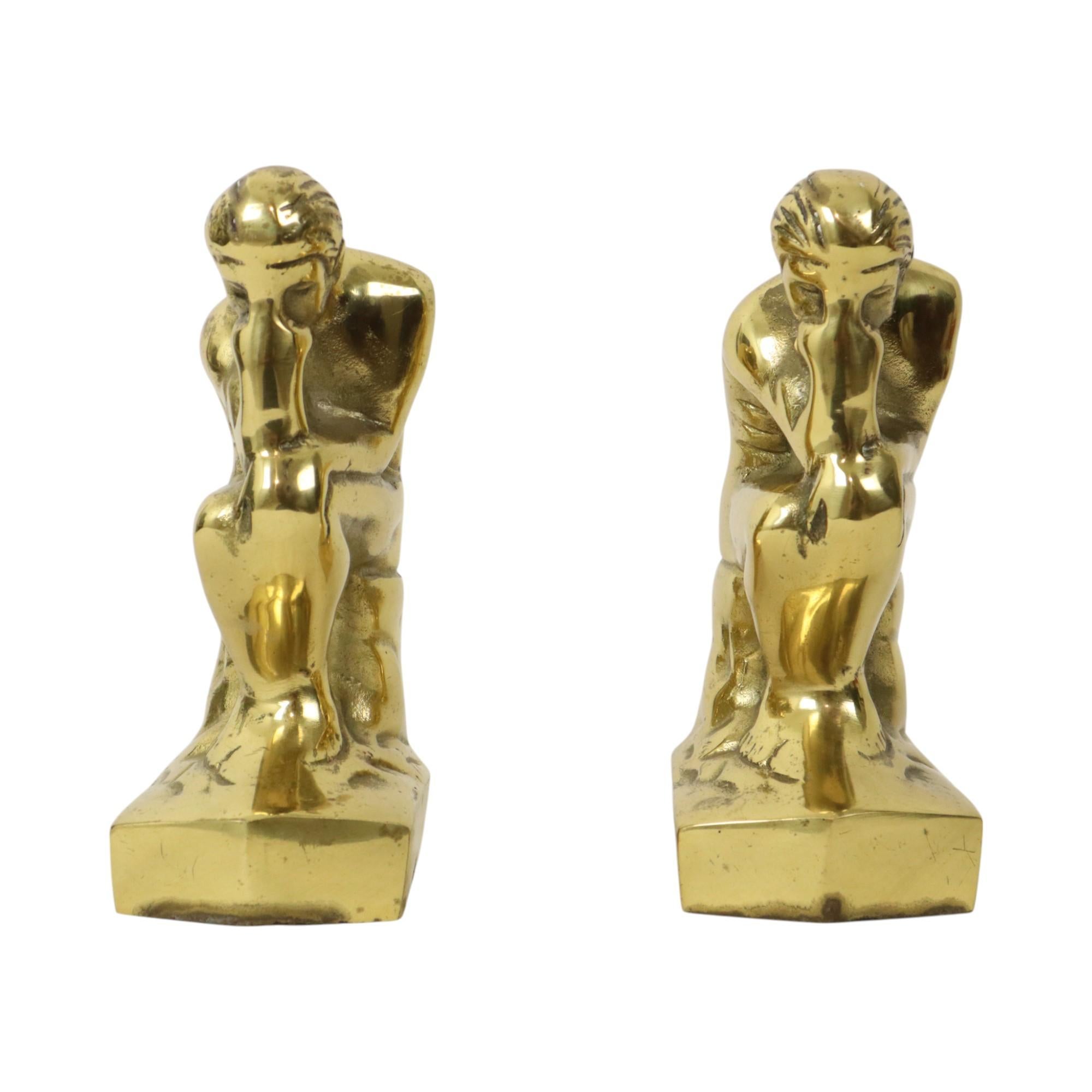 XX secolo Fermalibri italiano in ottone Il pensatore Rodin Regina 18cm in vendita