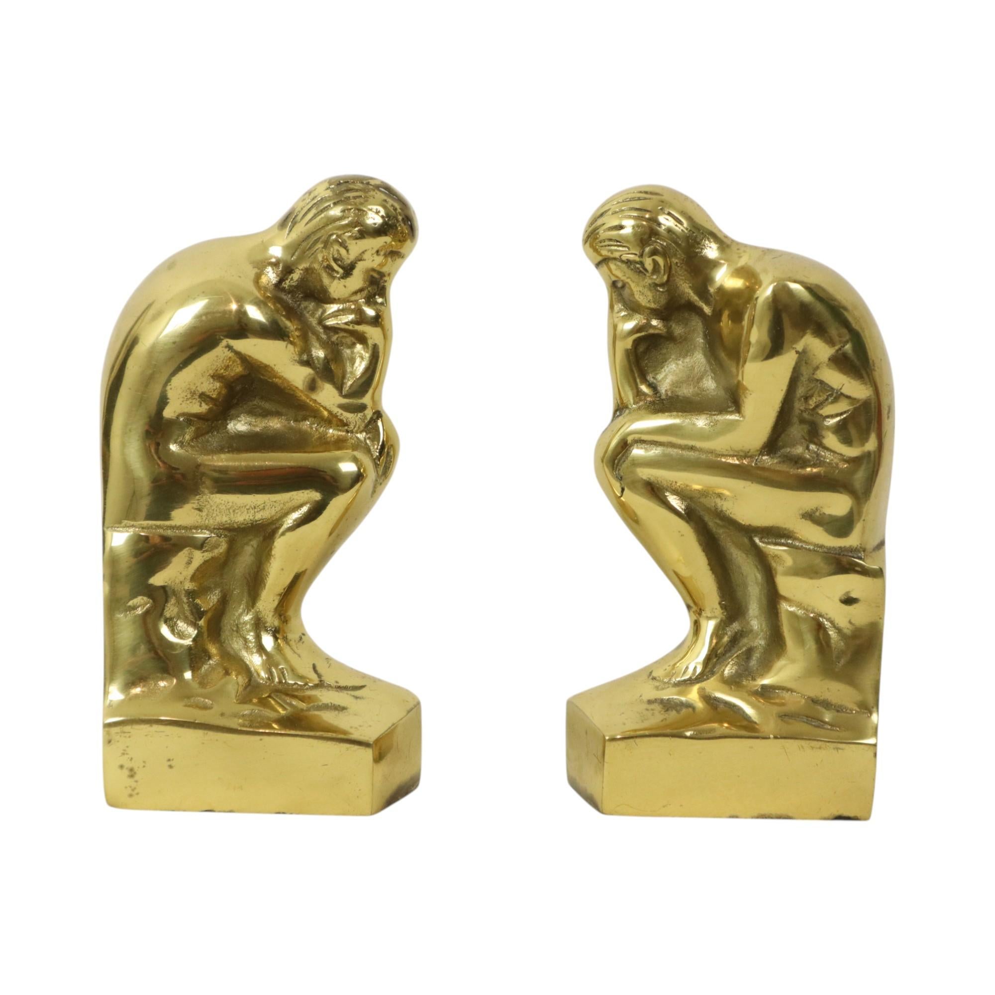 Fermalibri italiano in ottone Il pensatore Rodin Regina 18cm in vendita 1