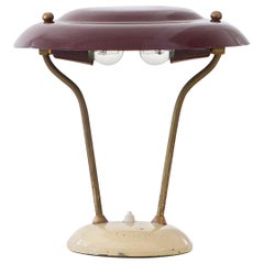 Italian Brass, Bordeaux and Cream Table Lamp, 1950s