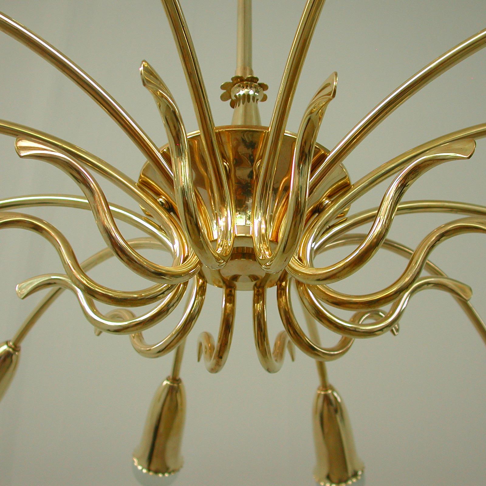 Italian Brass Botanical 12 Light Chandelier, 1950s 10