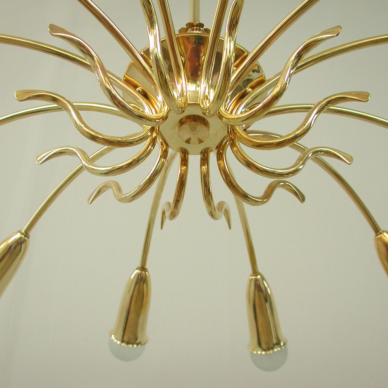 Italian Brass Botanical 12 Light Chandelier, 1950s 11