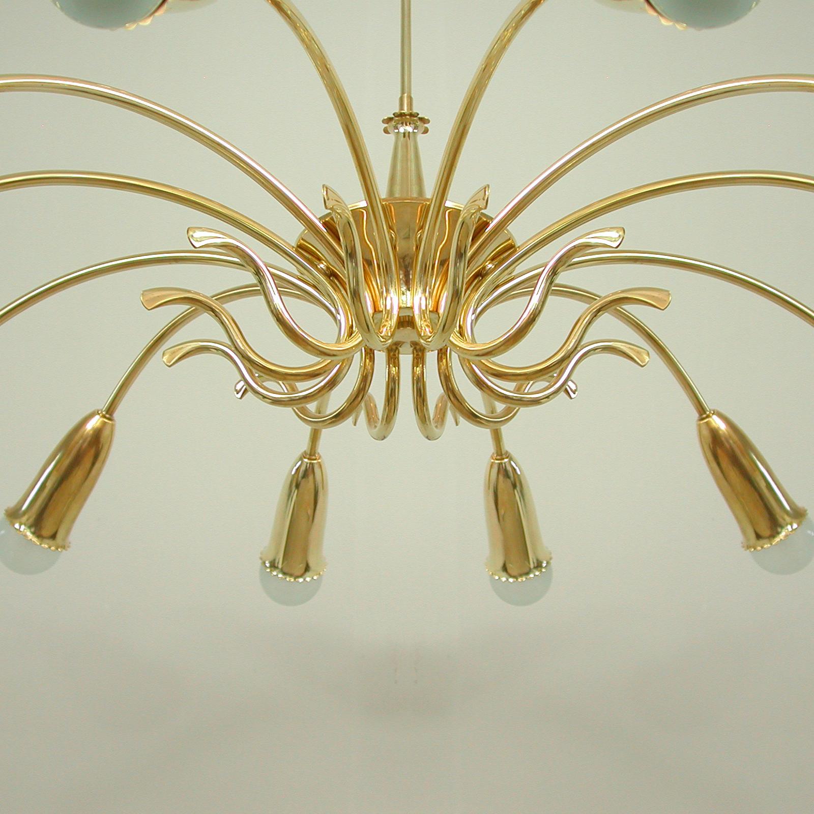Italian Brass Botanical 12 Light Chandelier, 1950s 13