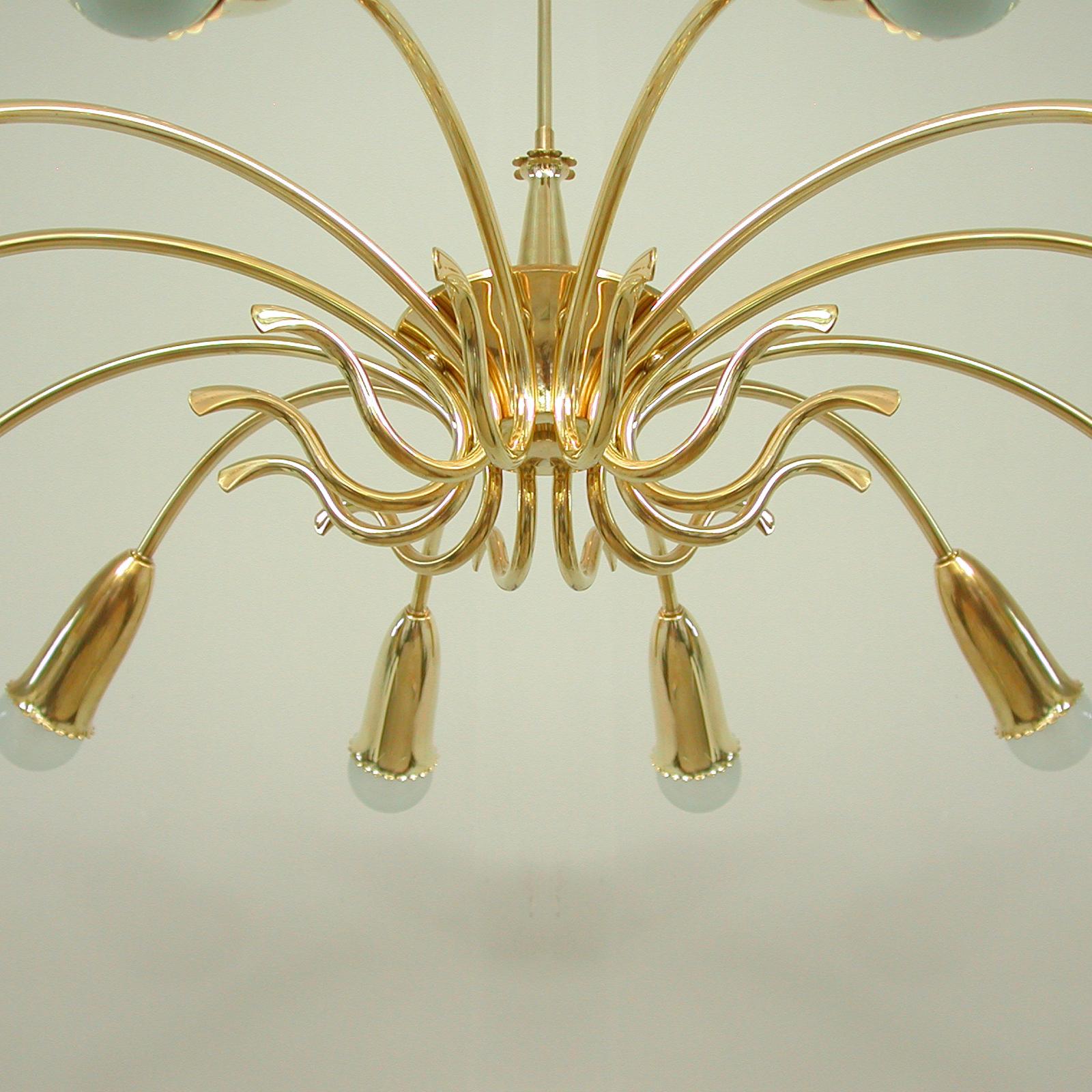 Italian Brass Botanical 12 Light Chandelier, 1950s 13