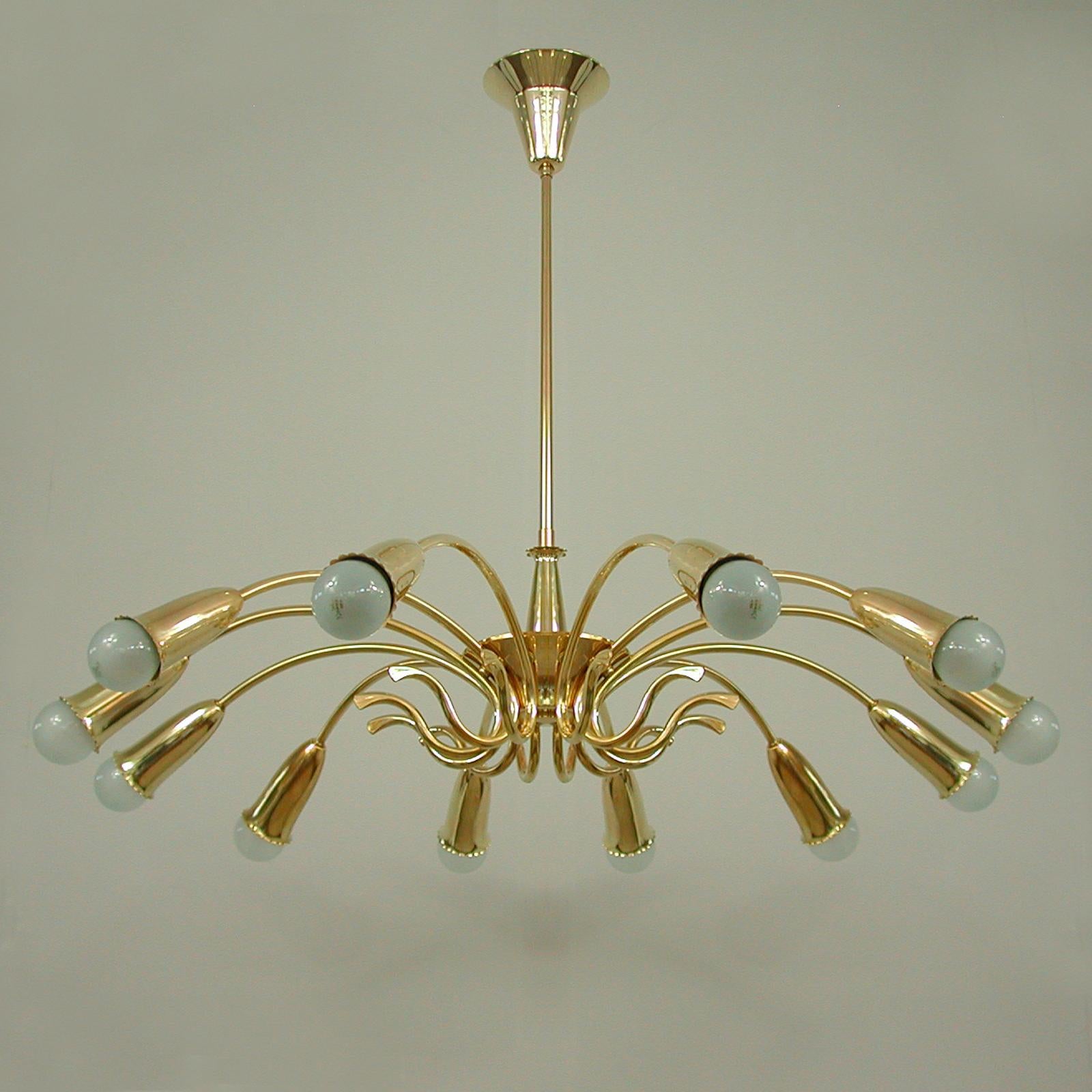 Italian Brass Botanical 12 Light Chandelier, 1950s 14