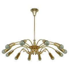 Italian Brass Botanical 12 Light Chandelier, 1950s