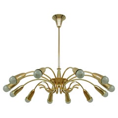 Italian Brass Botanical 12 Light Chandelier, 1950s