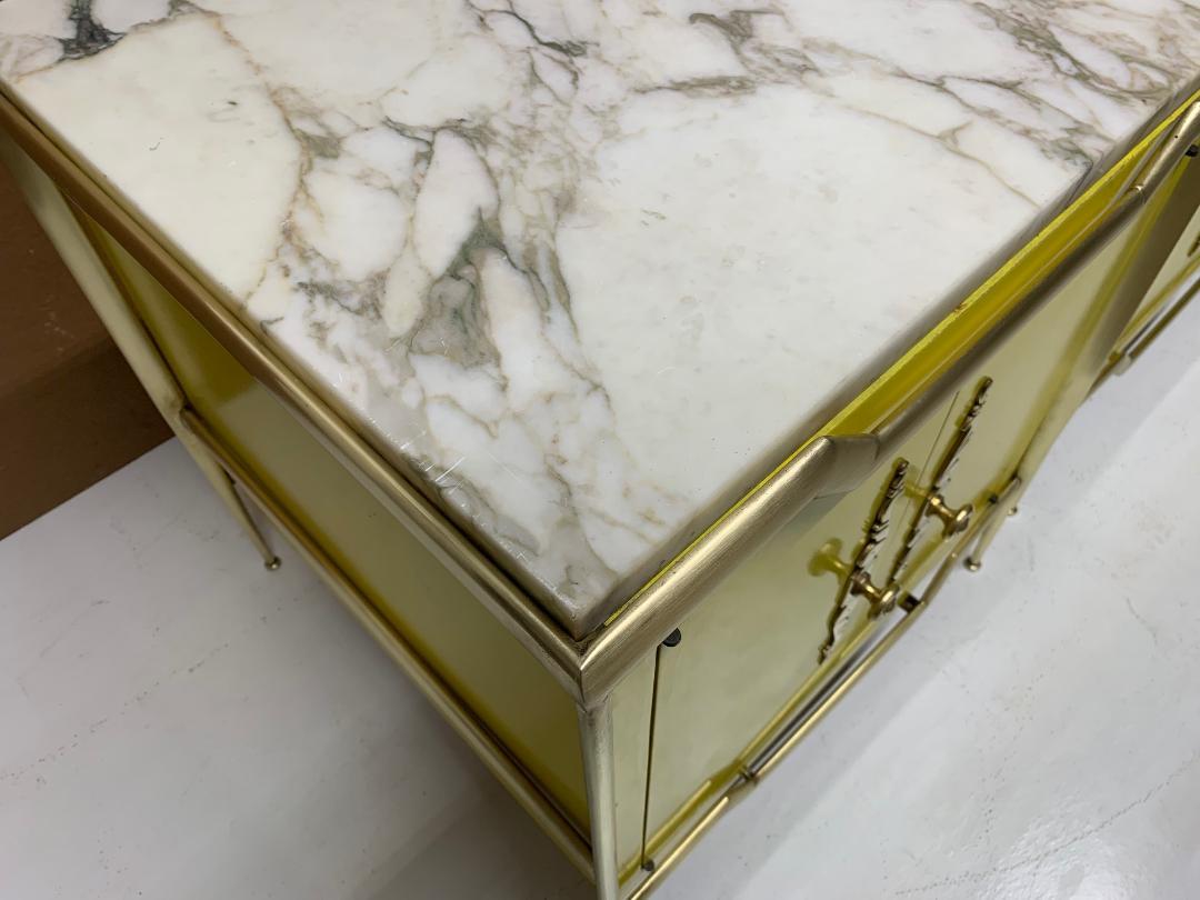 Italian Brass Cabinets with Marble Tops, Pair In Good Condition For Sale In New York, NY