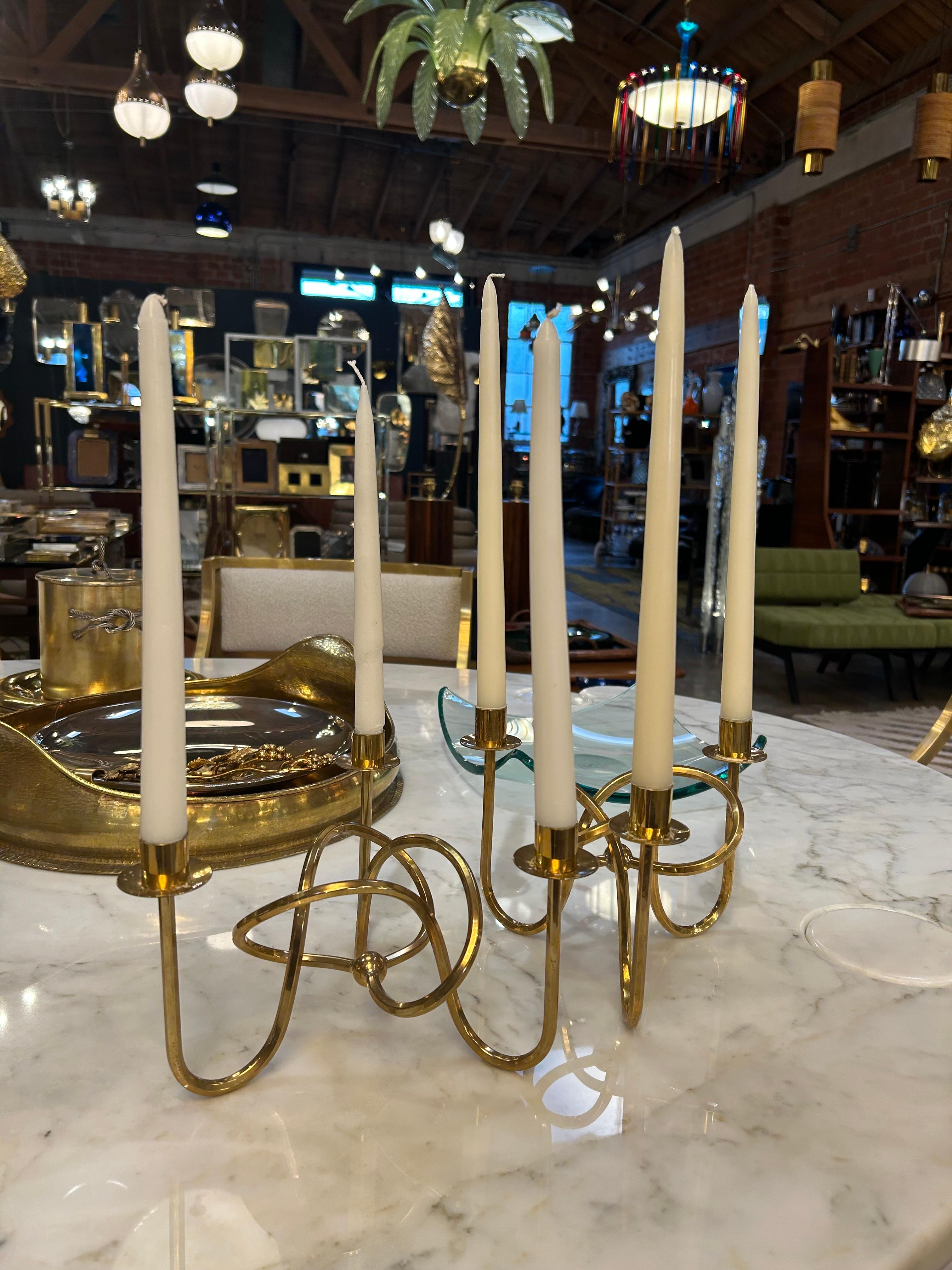 Mid-Century Modern Italian Brass Candelabras For Sale