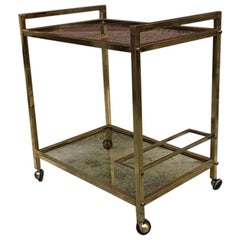 Italian Brass Cart with Smoked Glass and Double Shelves, 1970s