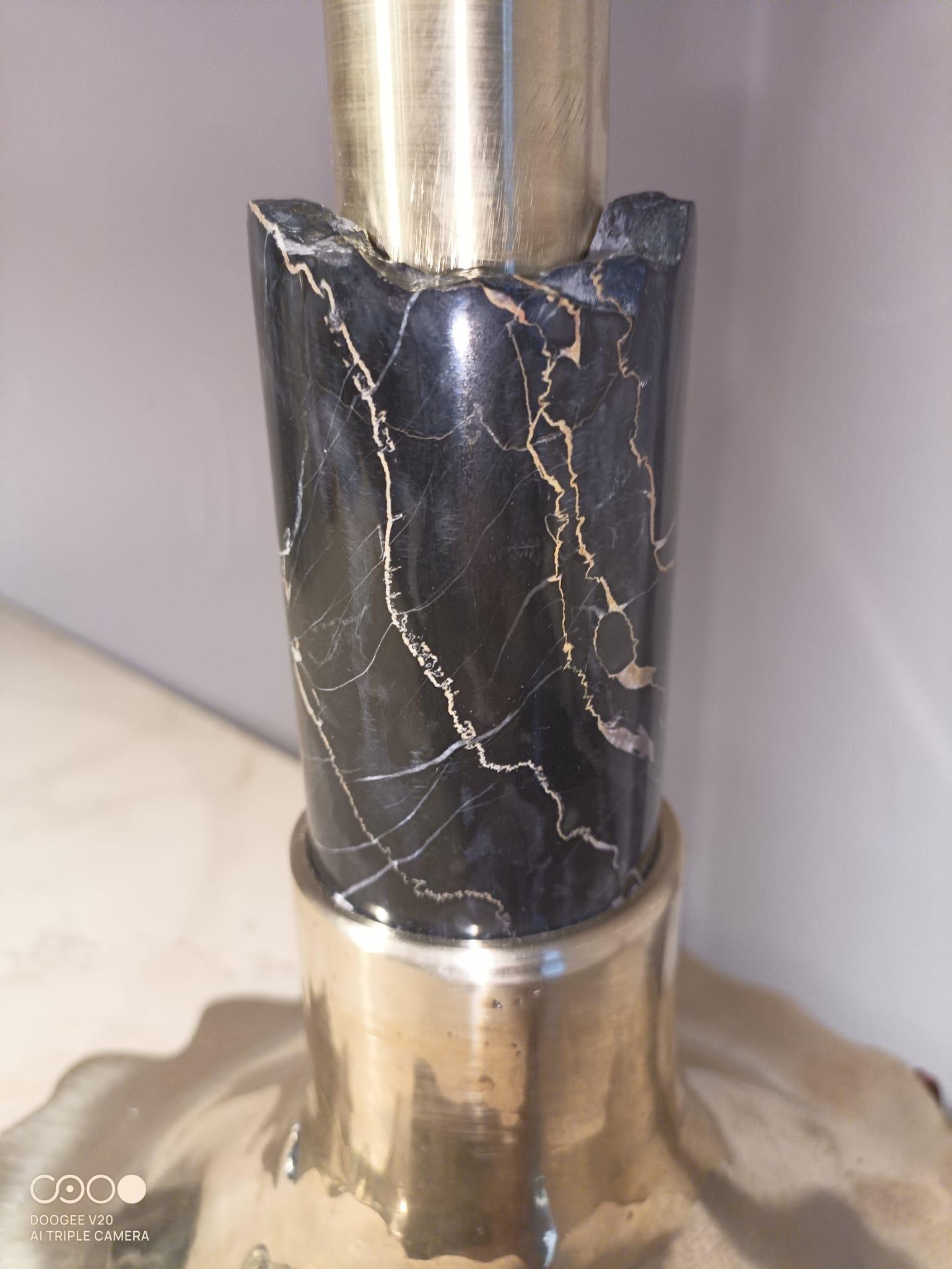 Organic Modern italian brass cast marble portoro table lamp limited edition For Sale