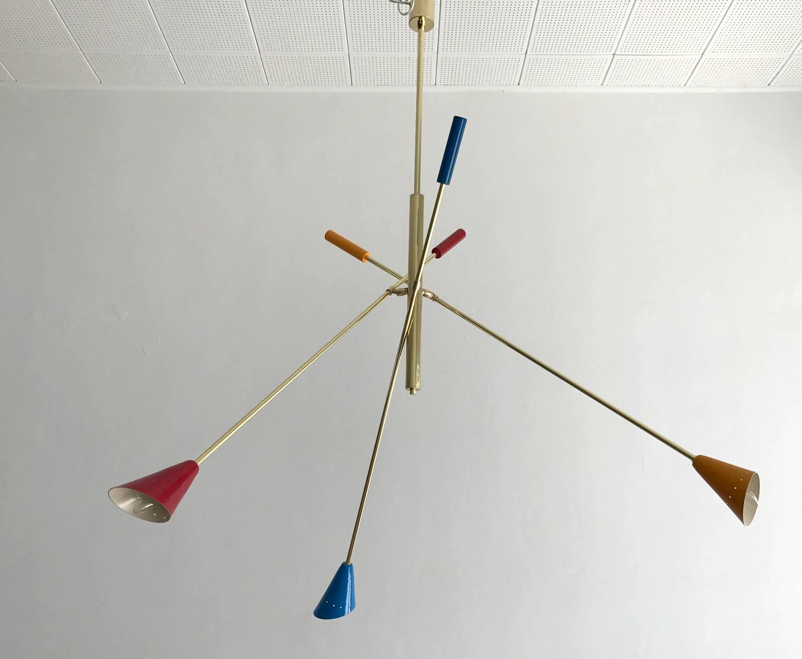 Mid-Century Modern Italian Brass Ceiling Light with Articulate Arms For Sale