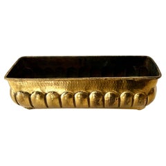Italian Brass Centerpiece Jardiniere Planter Hammered Ribbing and Rounded Feet