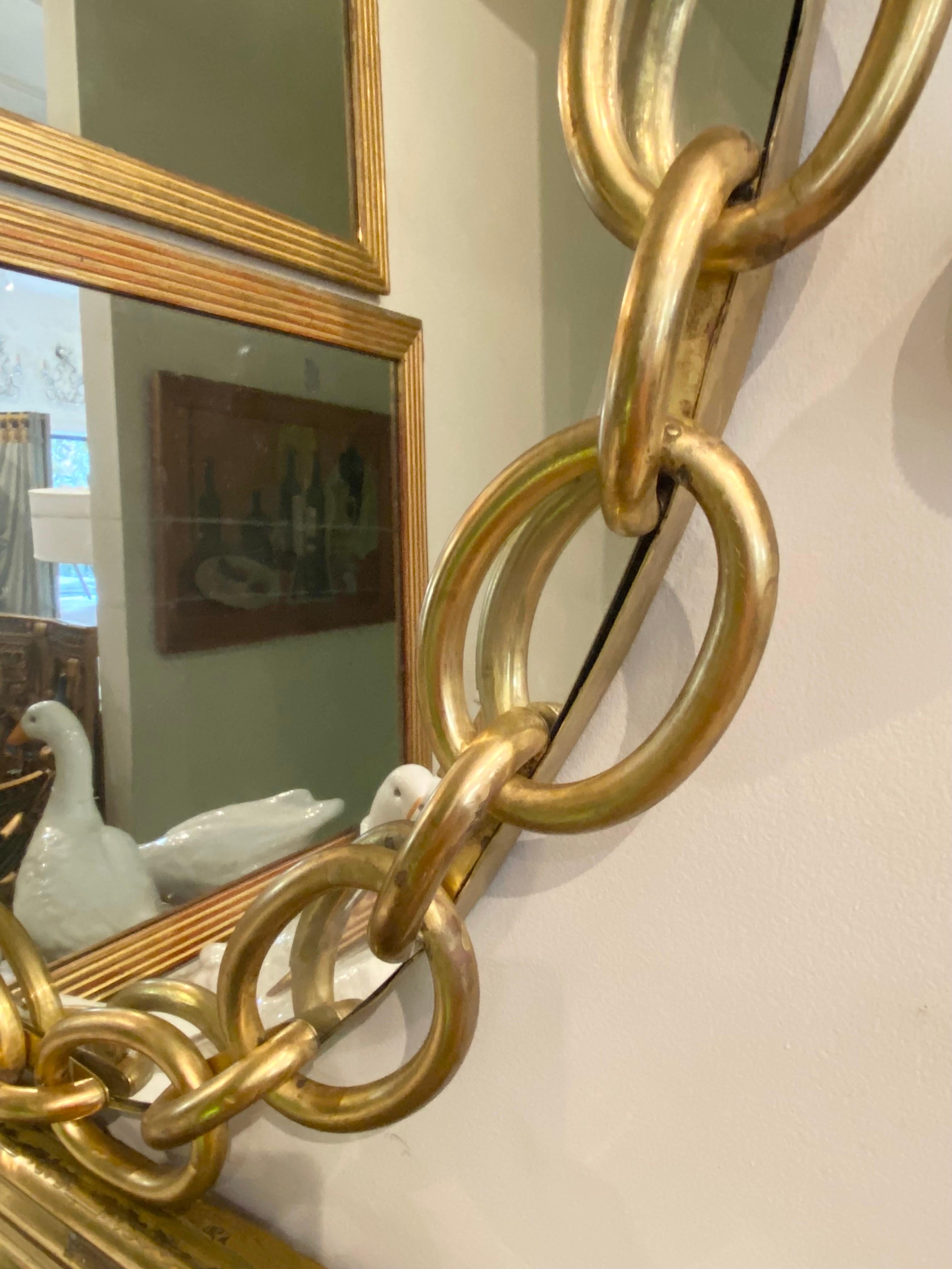 Italian Brass Chain Link Framed Mirror In Good Condition For Sale In East Hampton, NY