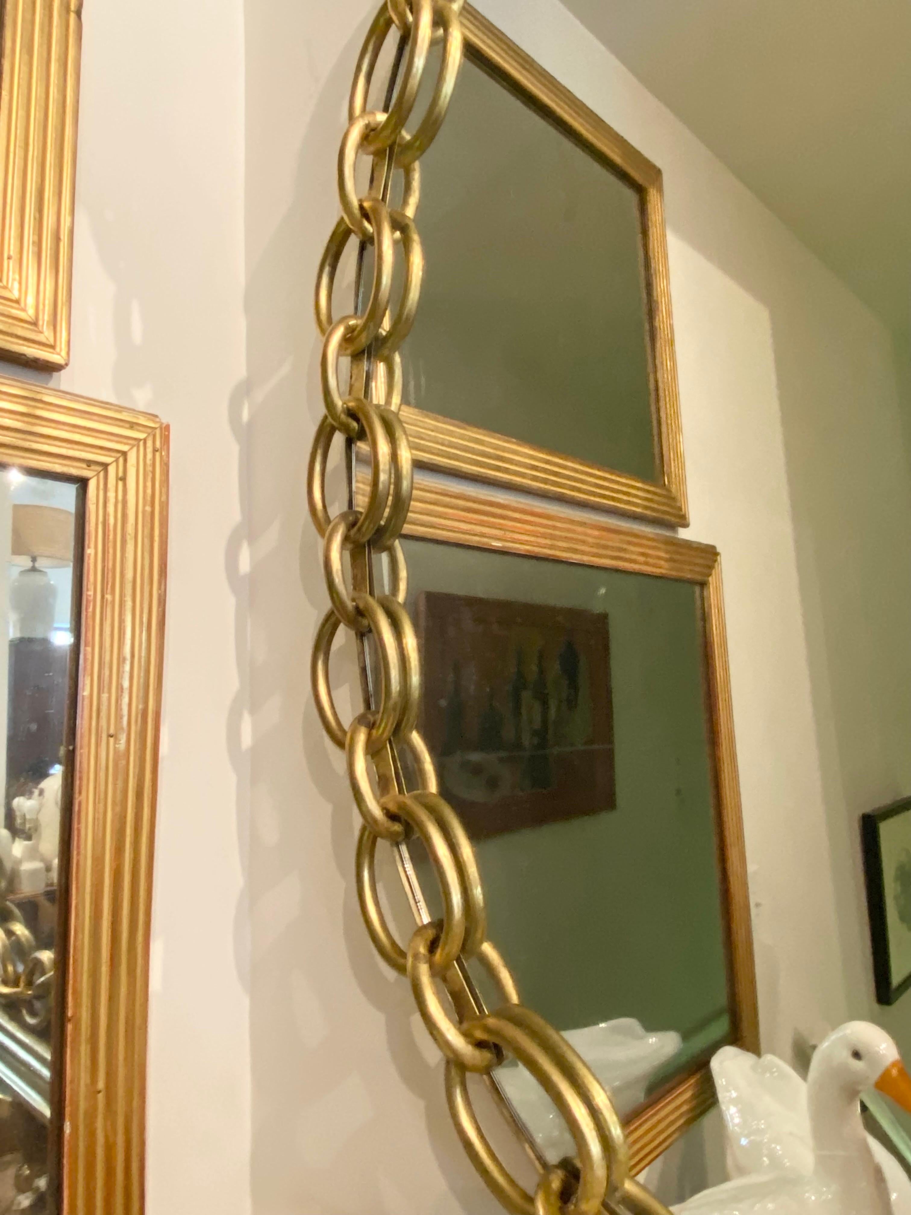 20th Century Italian Brass Chain Link Framed Mirror For Sale