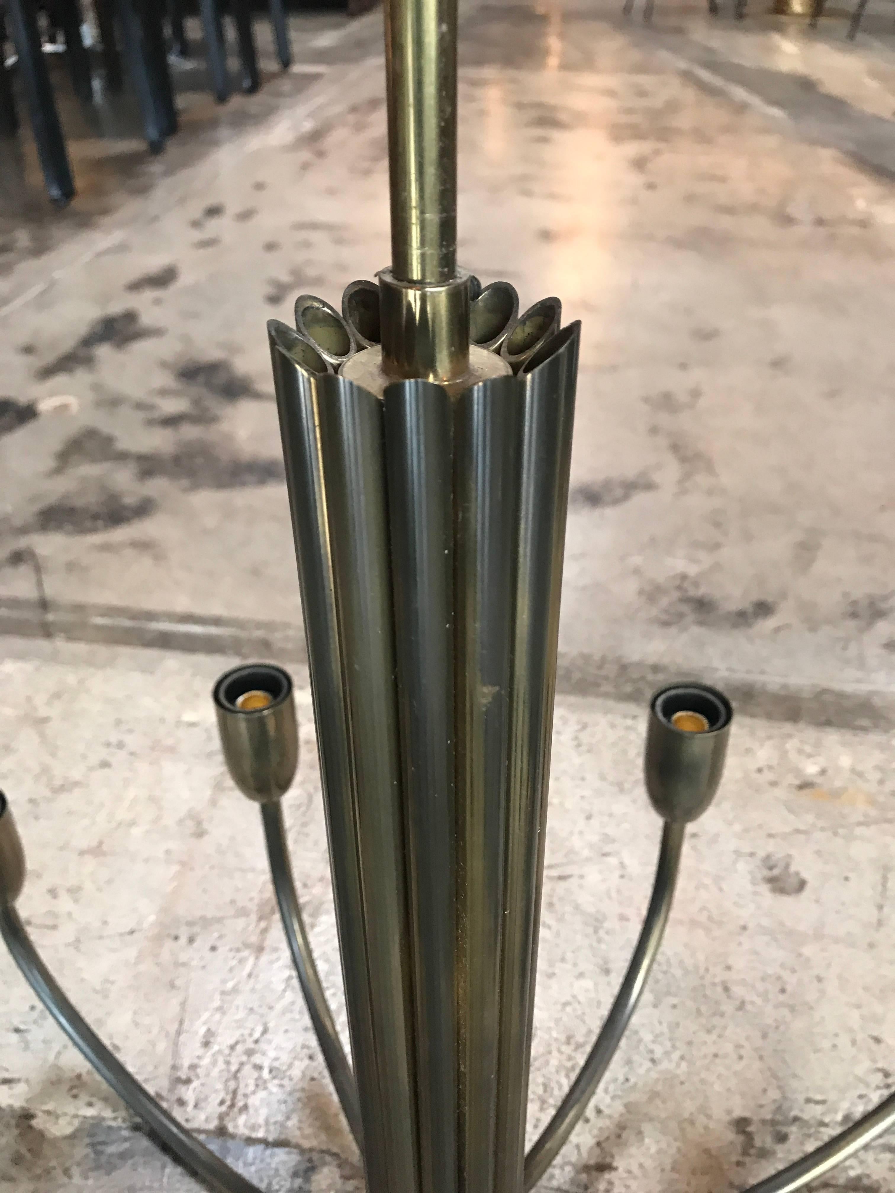 Mid-Century Modern Italian Brass Chandelier with 12 Lights