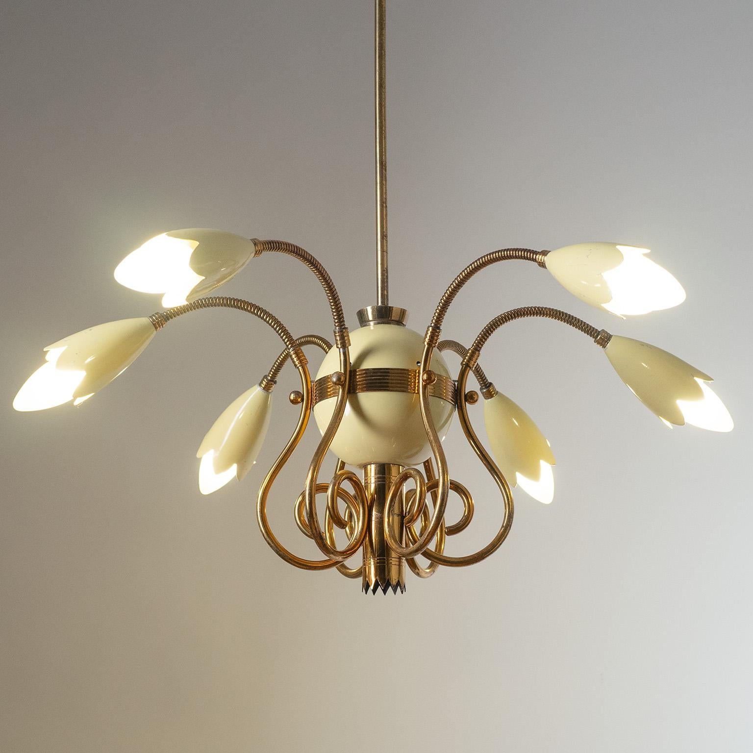 Lacquered Italian Brass Chandelier, 1940s