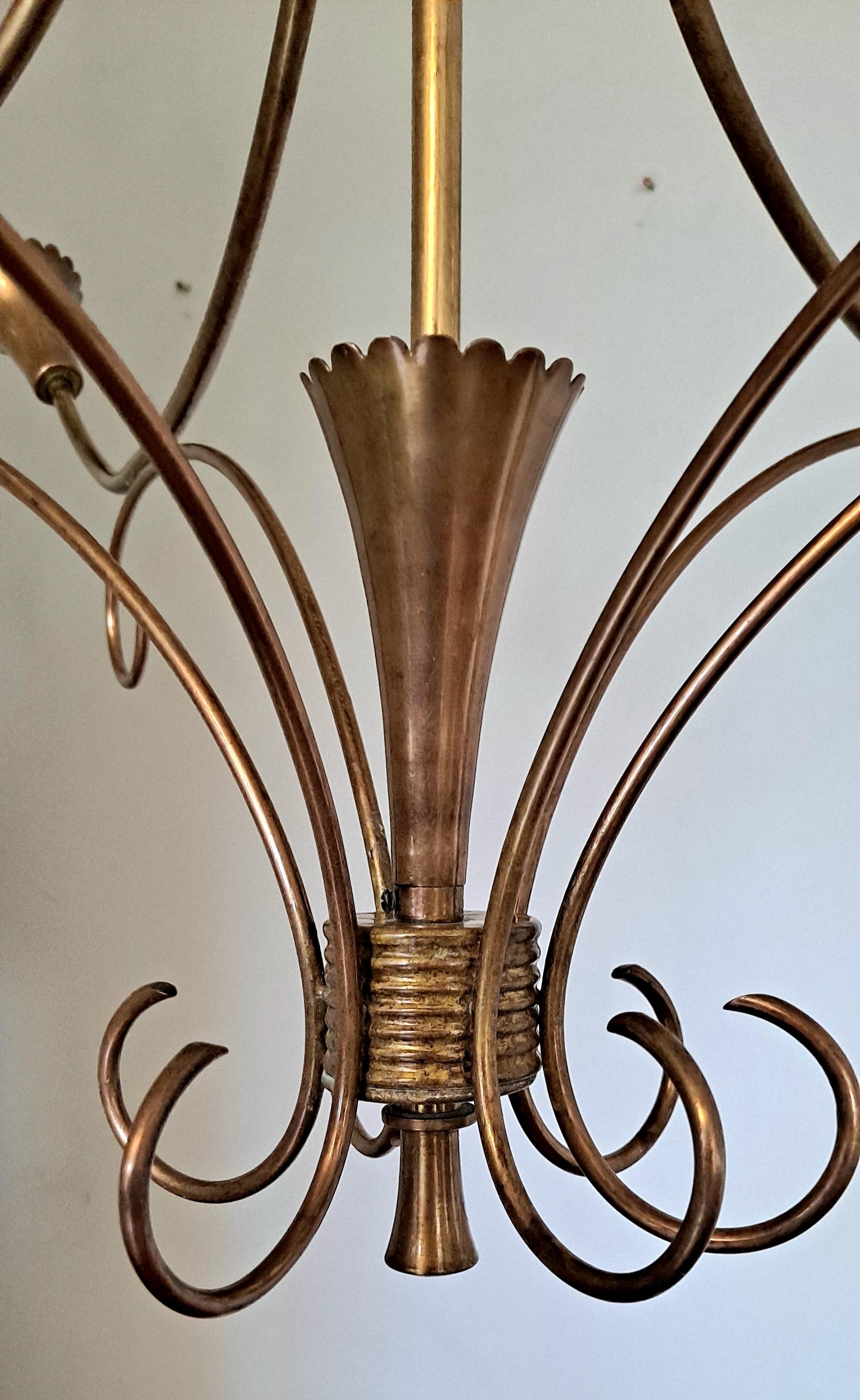  Italian Brass Chandelier in  style of Pietro Chiesa For Sale 1