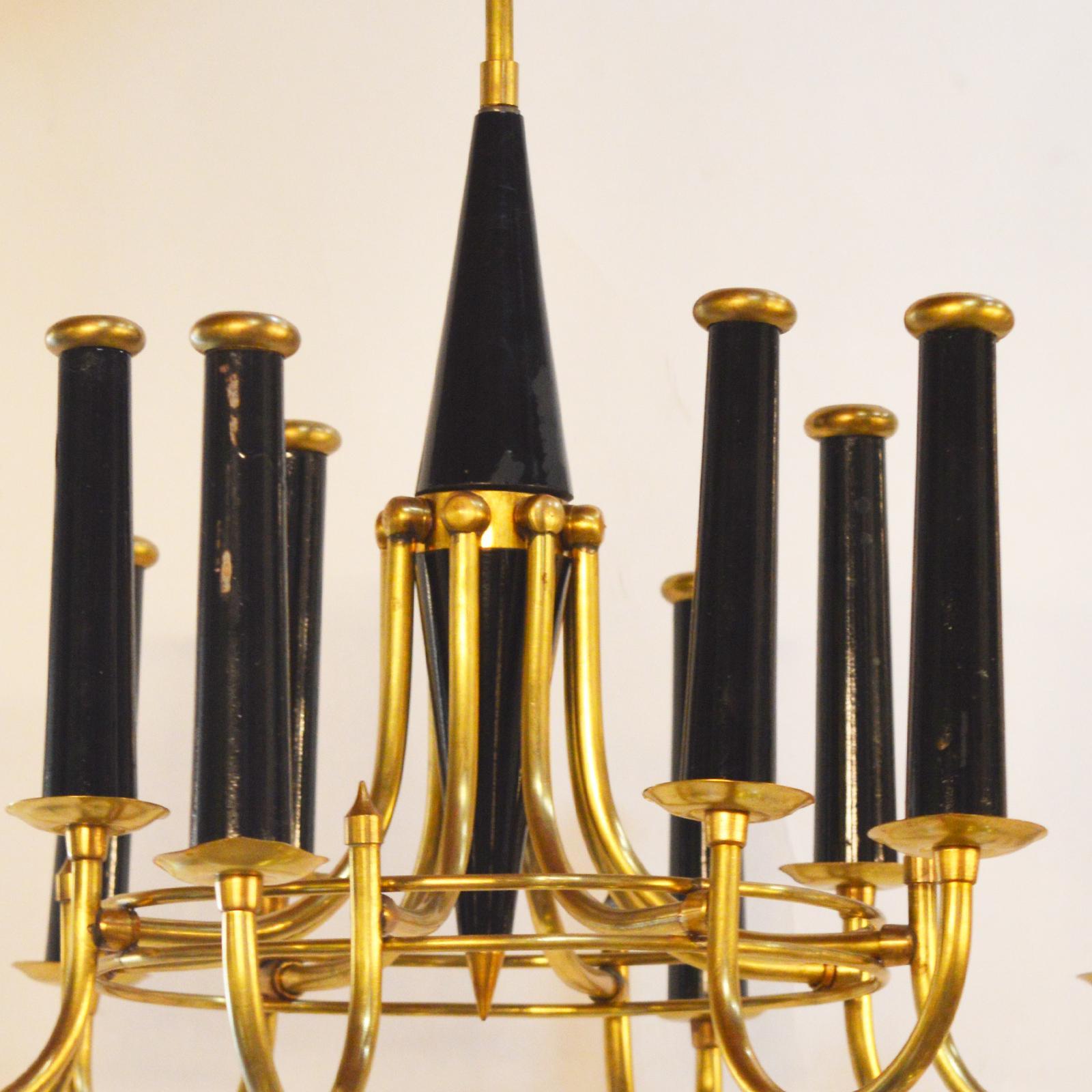 Italian Brass Chandelier, in the Style of Stilnovo, 1950s For Sale 1