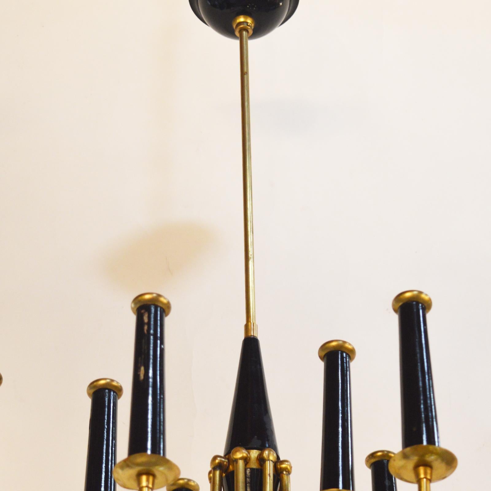 Italian Brass Chandelier, in the Style of Stilnovo, 1950s For Sale 2
