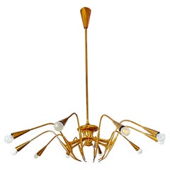 Italian Brass Chandelier Spider by O. Torlasco for Lumi, Free Shipping