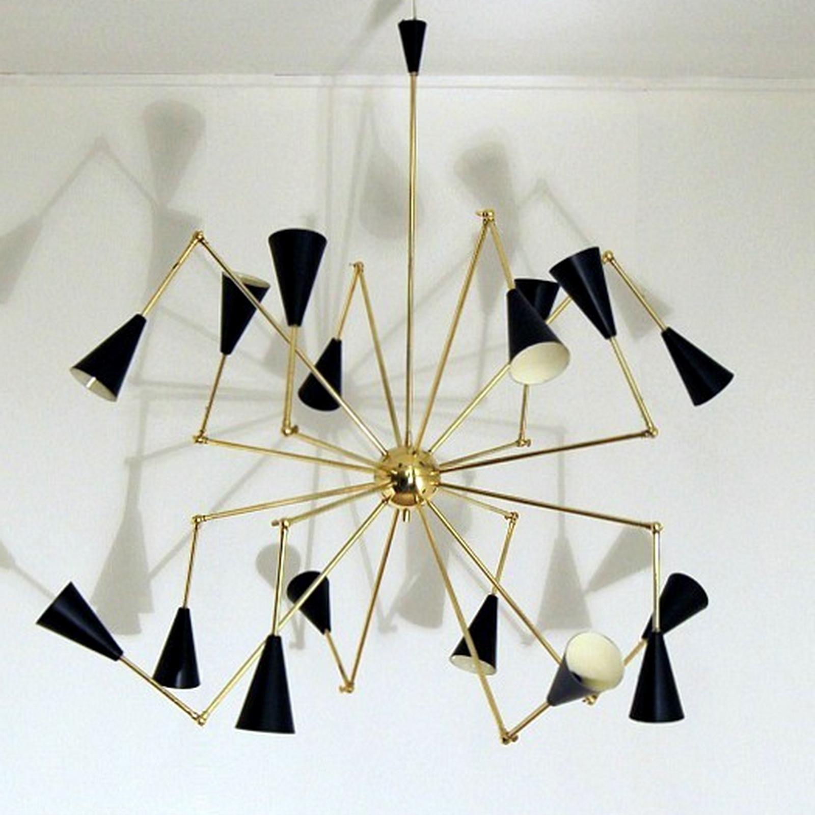 Metal Italian Brass Chandelier with 16 Articulated Arms For Sale