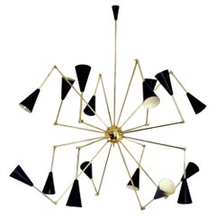 Italian Brass Chandelier with 16 Articulated Arms