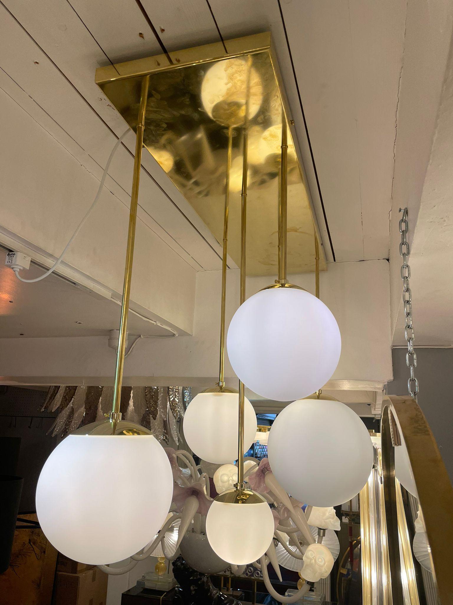 Contemporary Italian Brass Chandelier with 6 Spheres For Sale