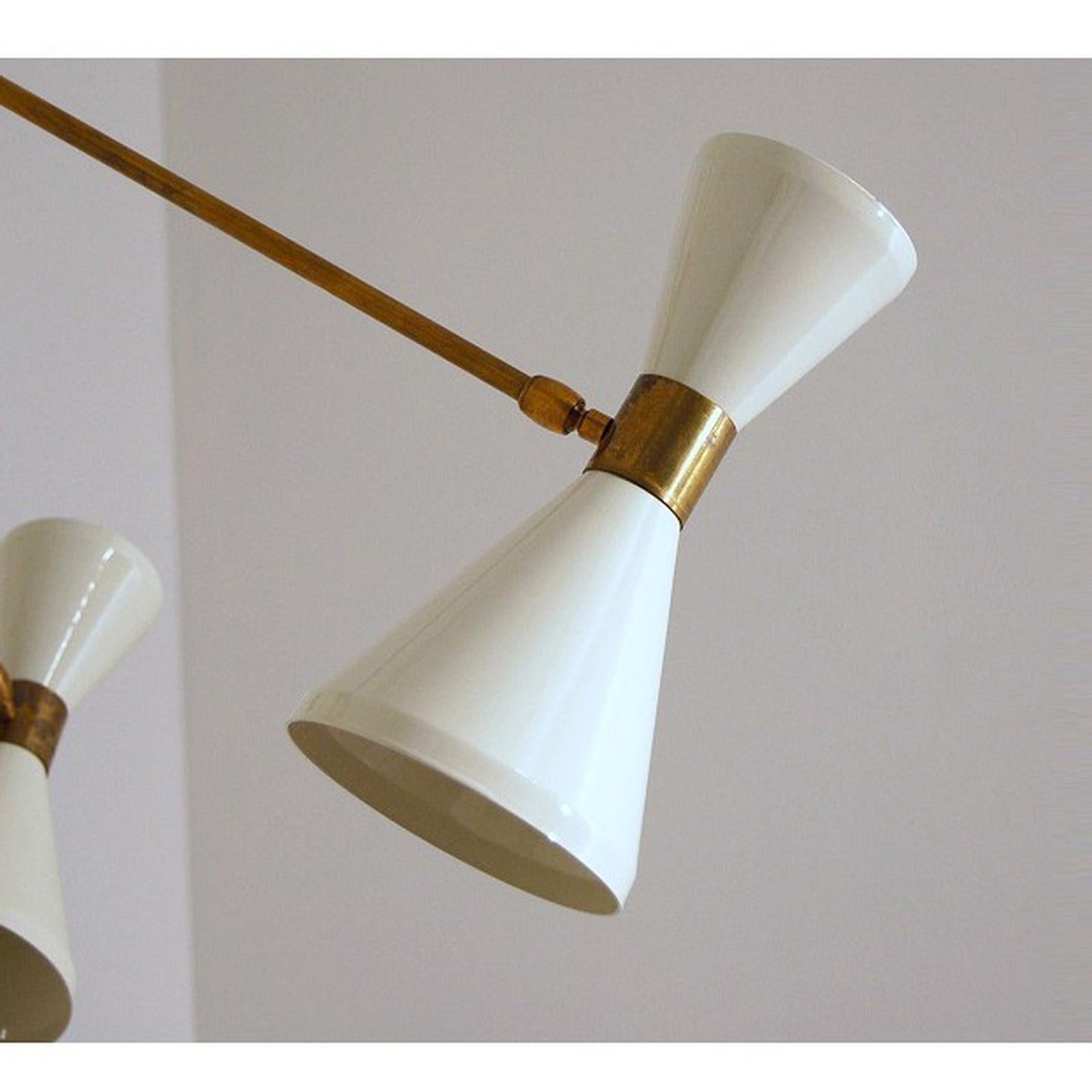 Italian Brass Chandelier with Eight Arms and Adjustable Diabolo Ivory Shades In New Condition For Sale In Bochum, NRW